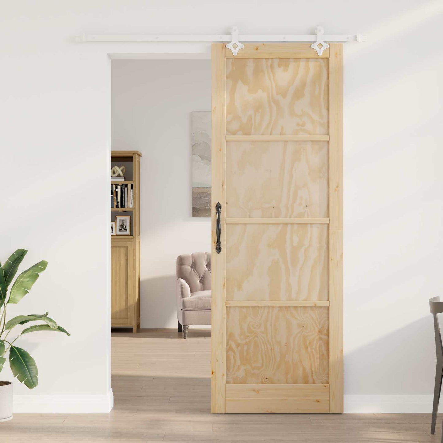 Skydedør Natur og hvid 83 x 232 cm Massivt fyrretræ