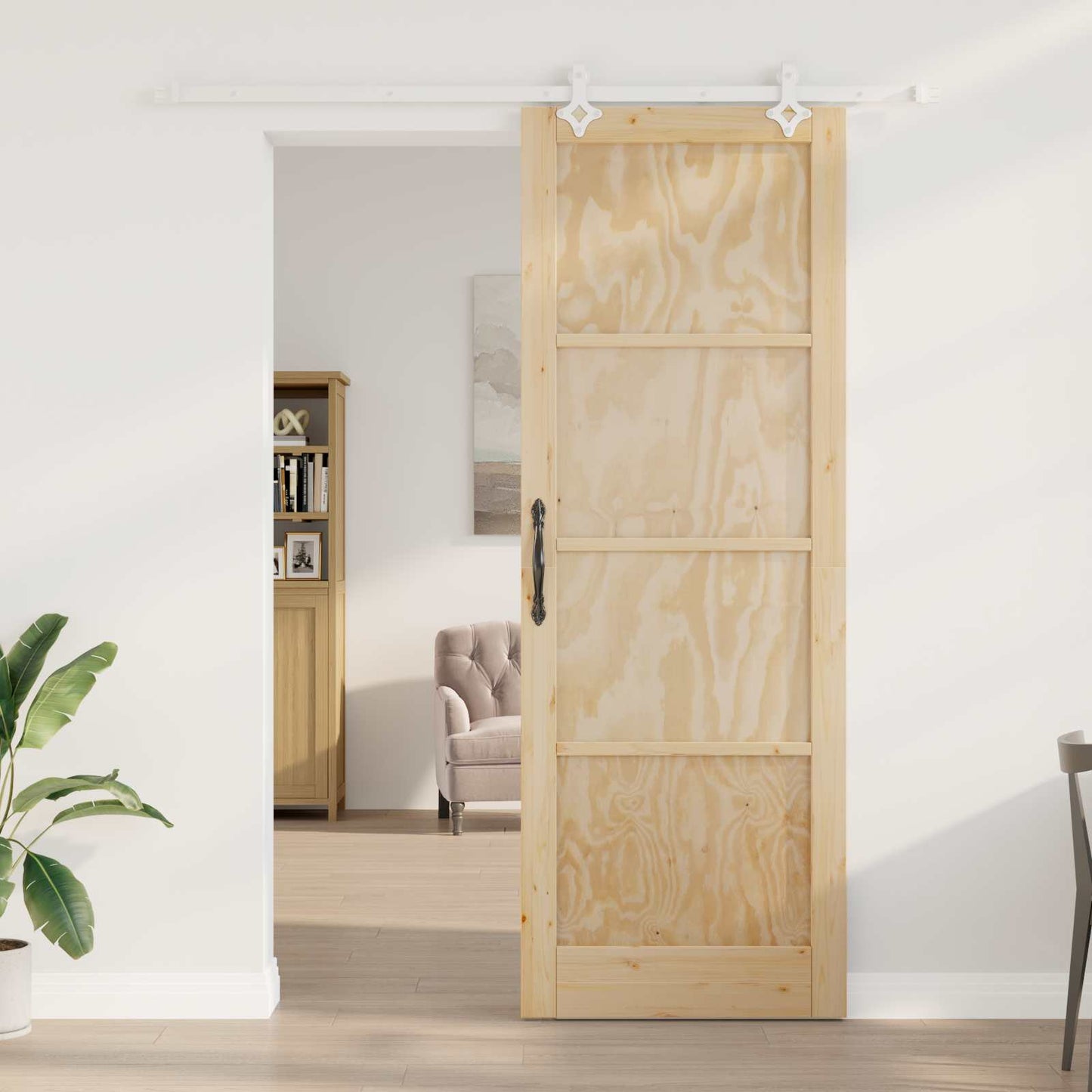 Skydedør Natur og hvid 83 x 232 cm Massivt fyrretræ