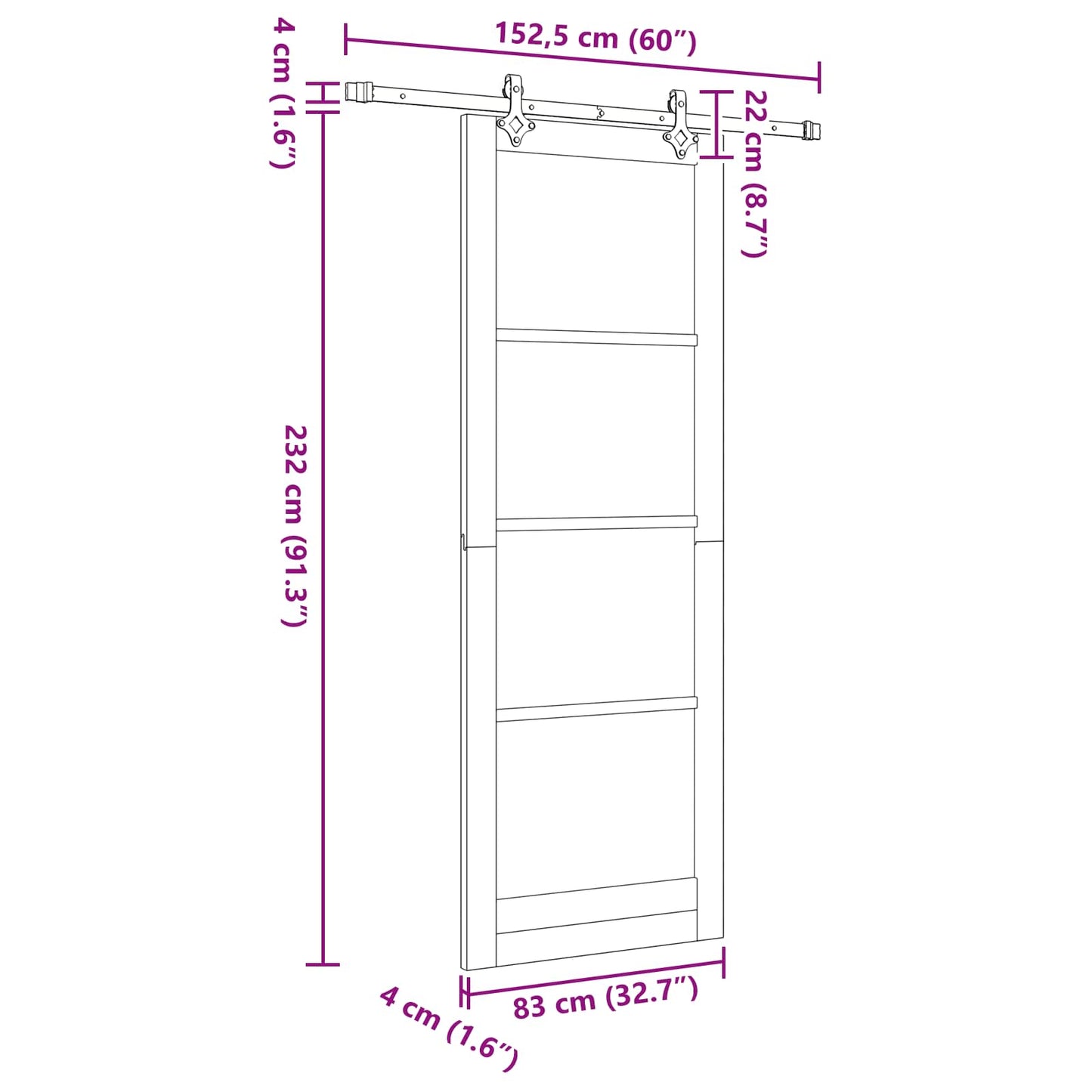 Skydedør ORKDAL 83 x 232 cm Massivt fyrretræ Hvid