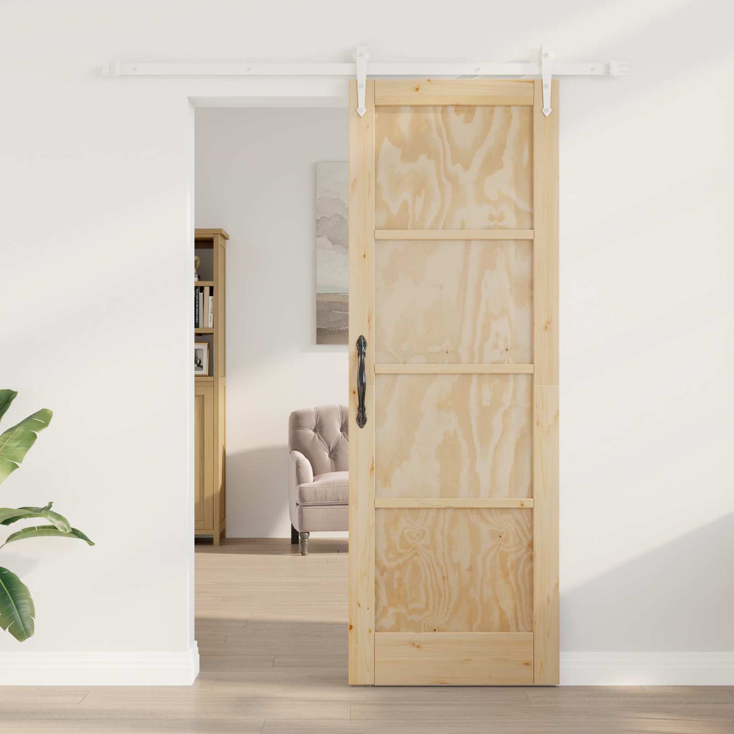 Skydedør ORKDAL Natur og hvid 73,5 x 211 cm Massivt fyrretræ