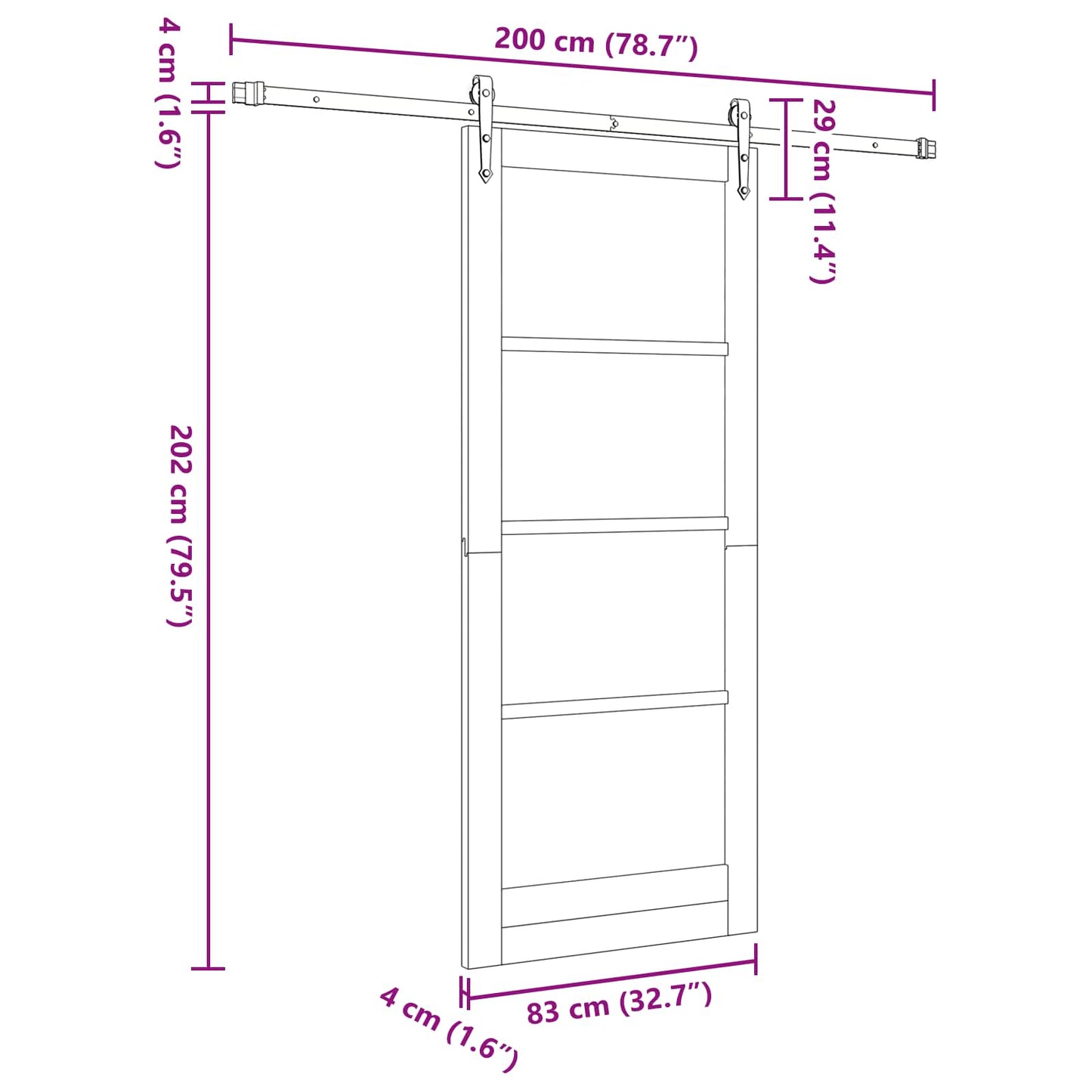 Skydedør ORKDAL Hvid 83 x 202 cm Massivt fyrretræ