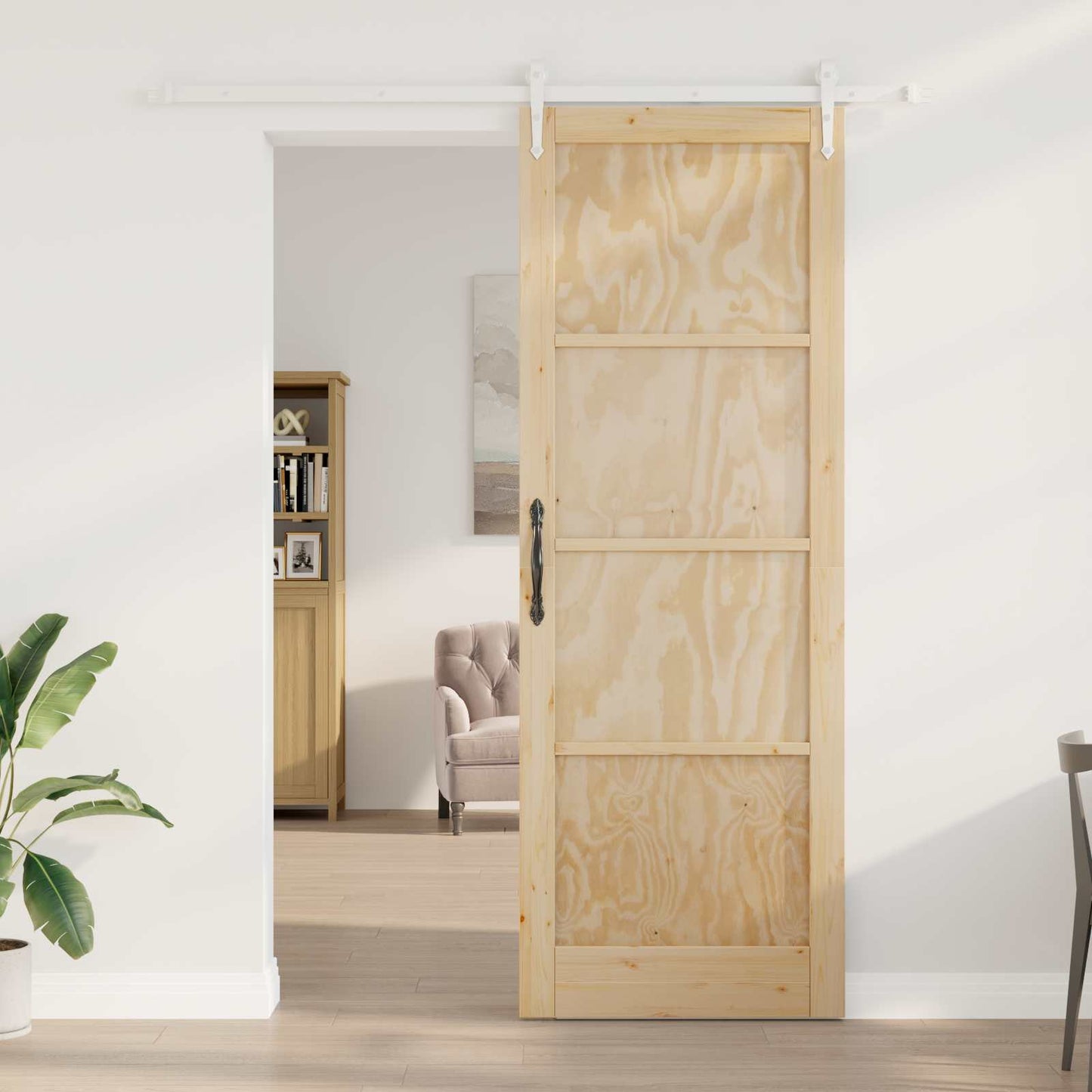Skydedør ORKDAL Natur og hvid 83 x 232 cm Massivt fyrretræ