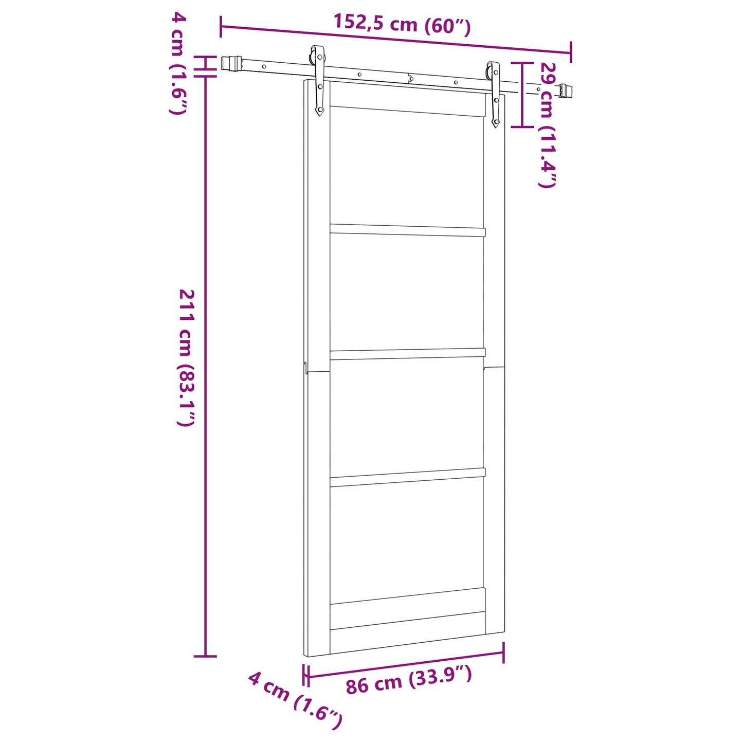 Skydedør ORKDAL Naturfarvet 86 x 211 cm Massivt fyrretræ