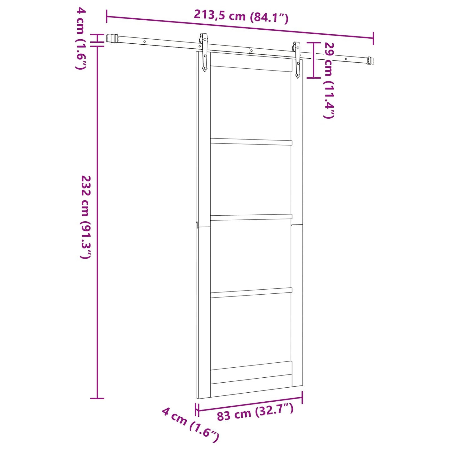 Skydedør ORKDAL Hvid 83 x 232 cm Massivt fyrretræ