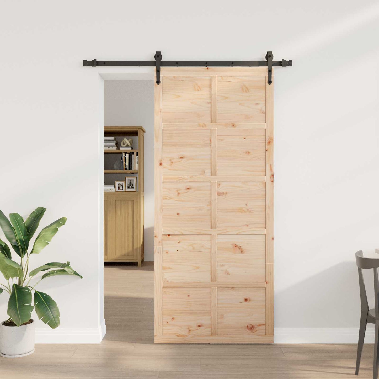 Skydedør 80 x 208 cm Massivt fyrretræ Naturfarvet