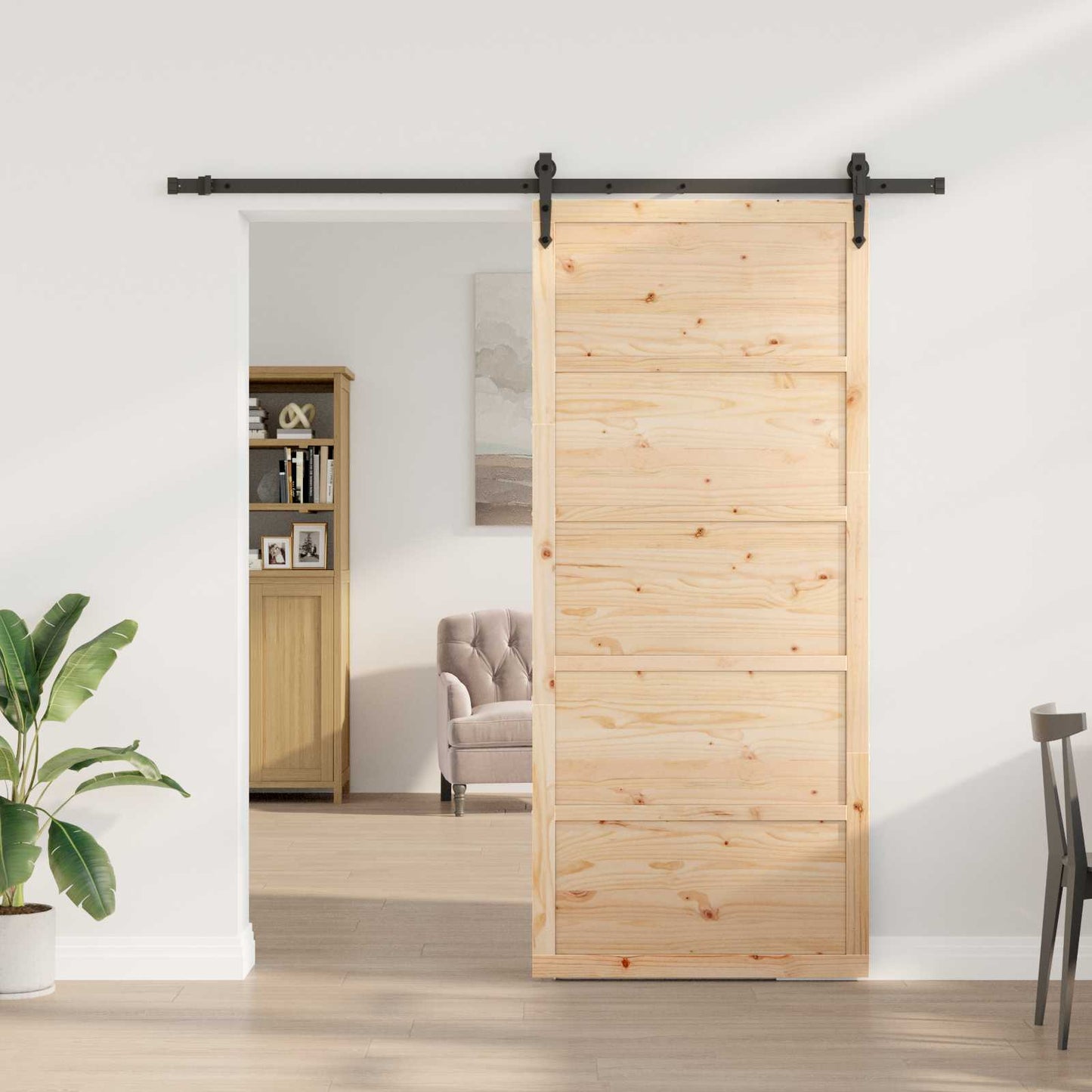 Skydedør 80 x 208 cm Massivt fyrretræ Naturfarvet