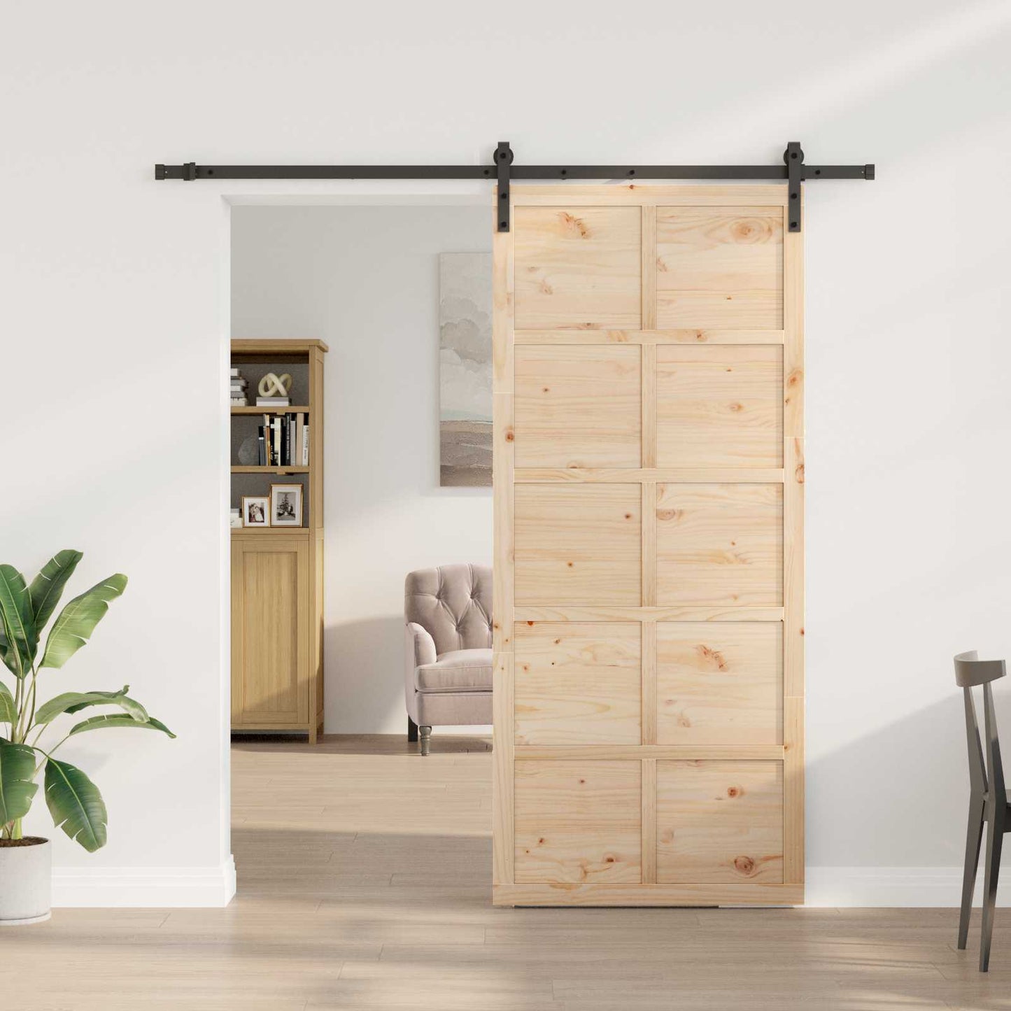 Skydedør Naturfarvet 100 x 208 cm Massivt fyrretræ