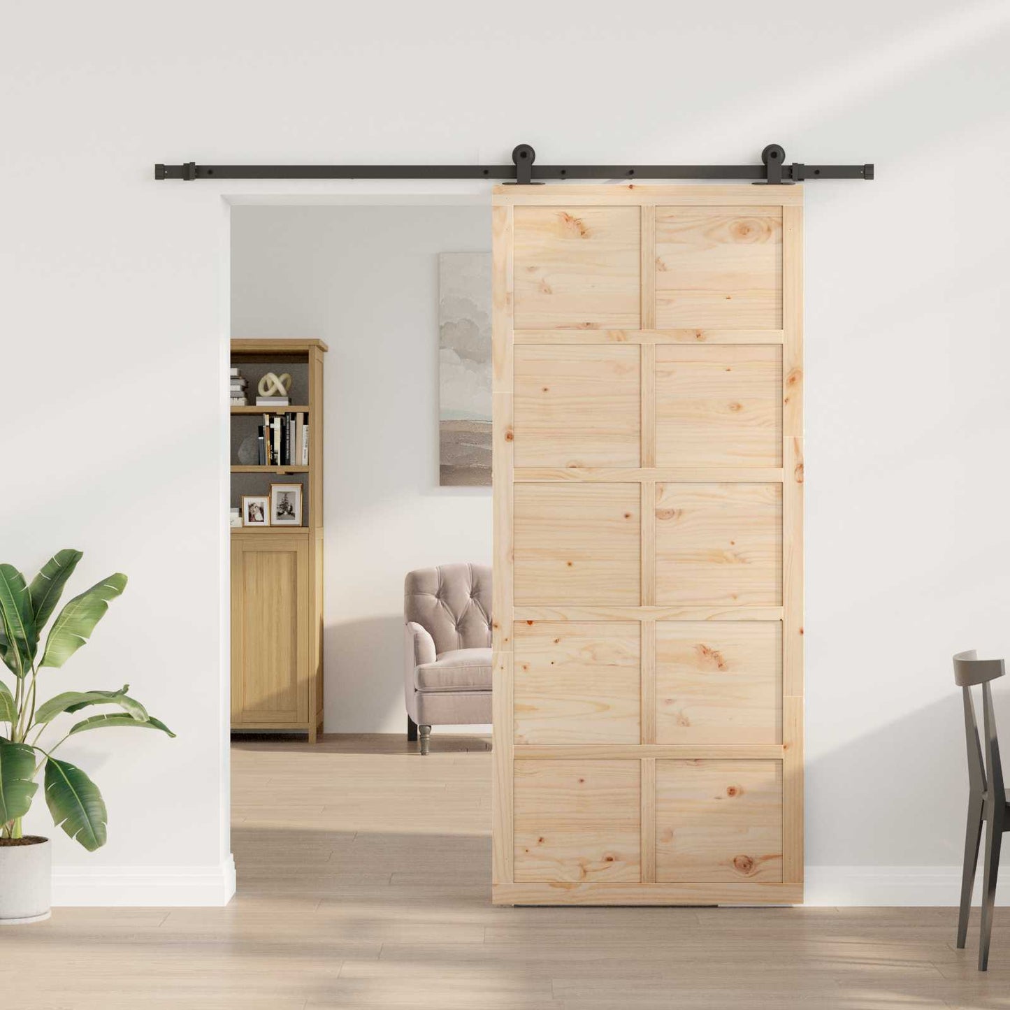 Skydedør 90 x 208 cm Massivt fyrretræ Naturfarvet
