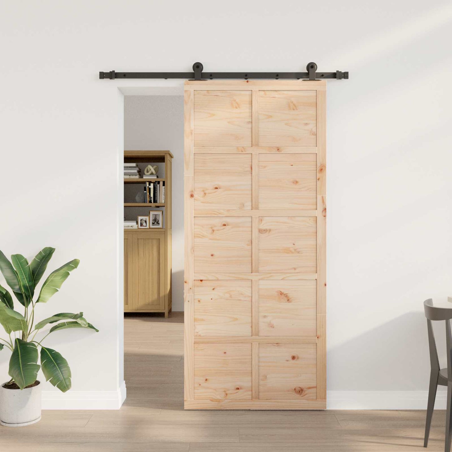 Skydedør 80 x 208 cm Massivt fyrretræ Naturfarvet