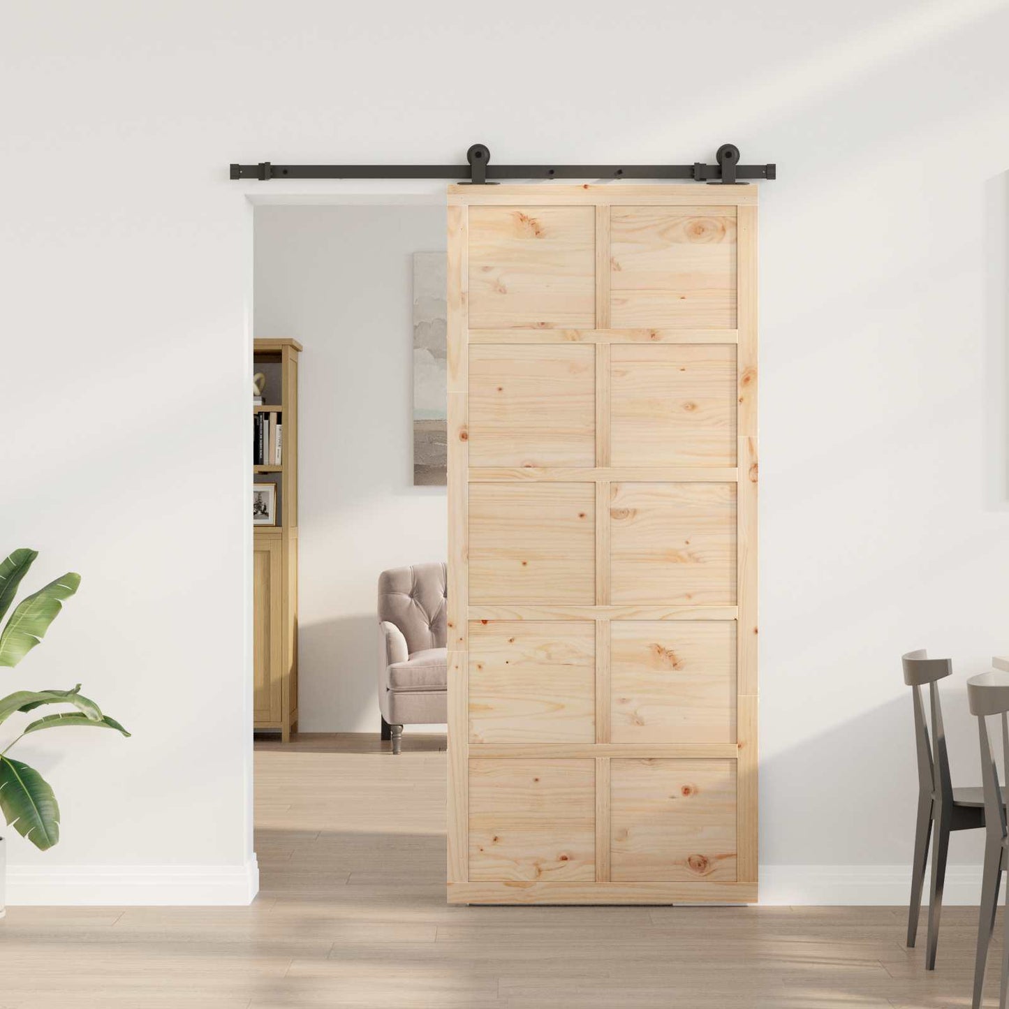 Skydedør 80 x 208 cm Massivt fyrretræ Naturfarvet
