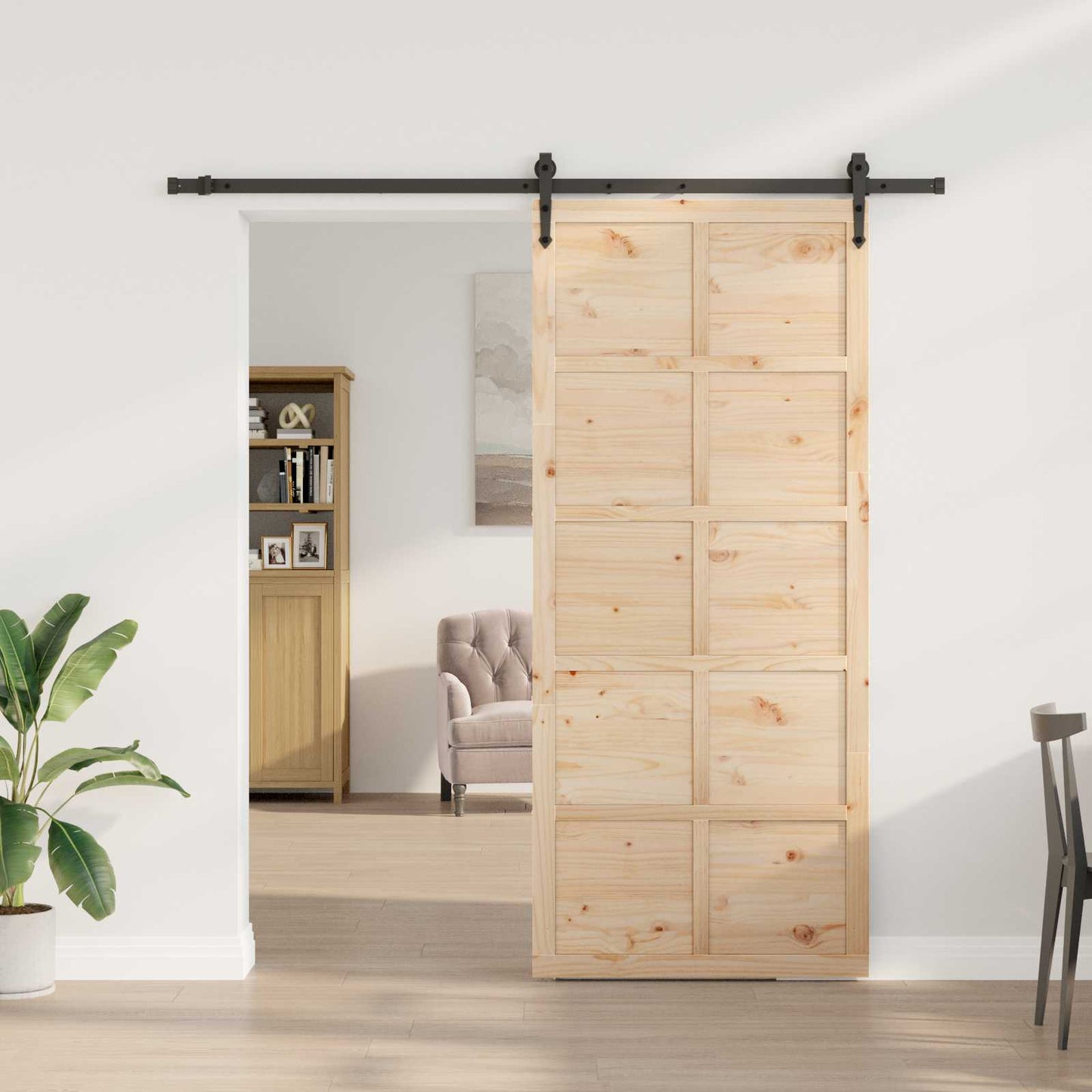 Skydedør Naturfarvet 90 x 208 cm Massivt fyrretræ