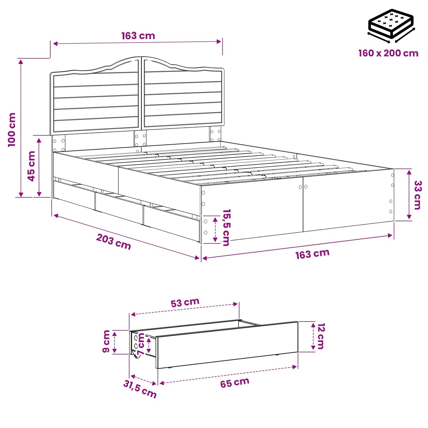 Bed Frame with Storage and Headboard Artisan Oak 160 x 200 cm