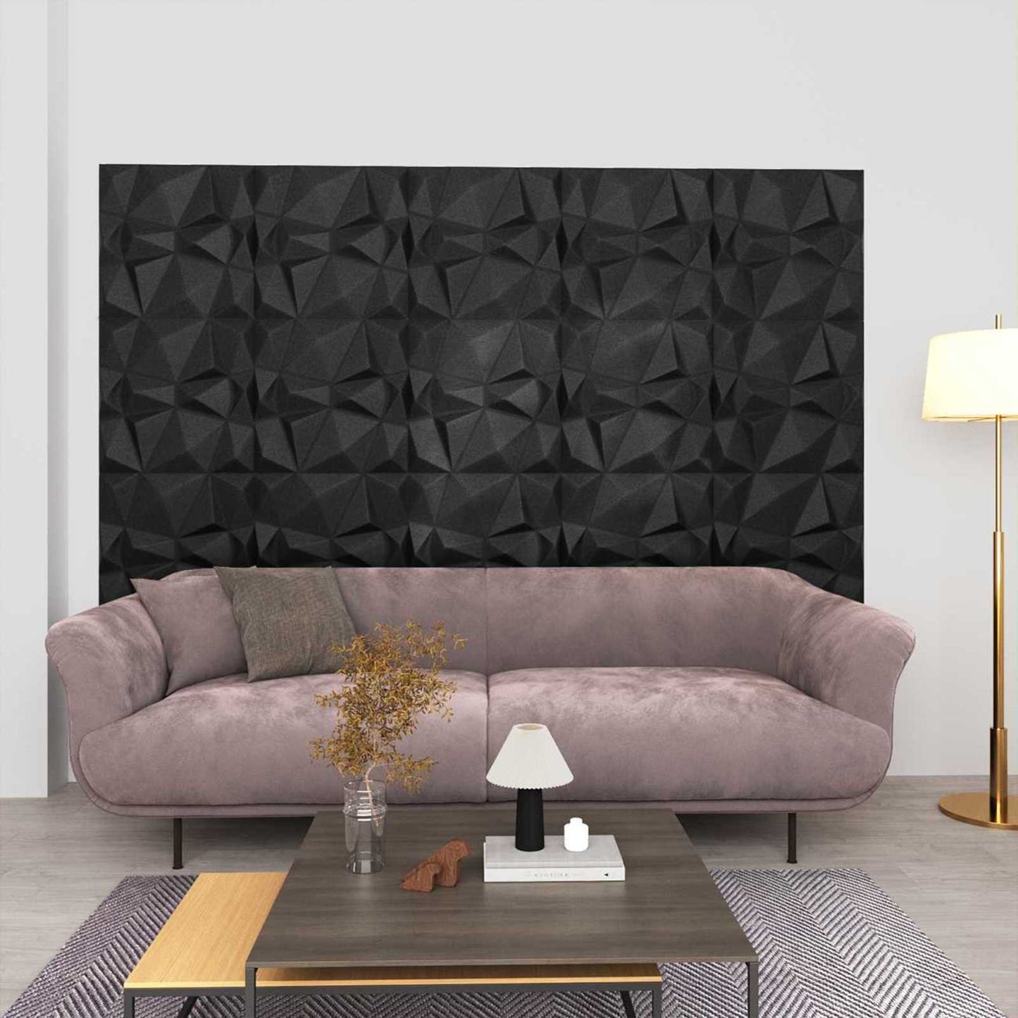 Vægpaneler 48 pcs Diamond Sort 50 x 50 cm XPS Skum