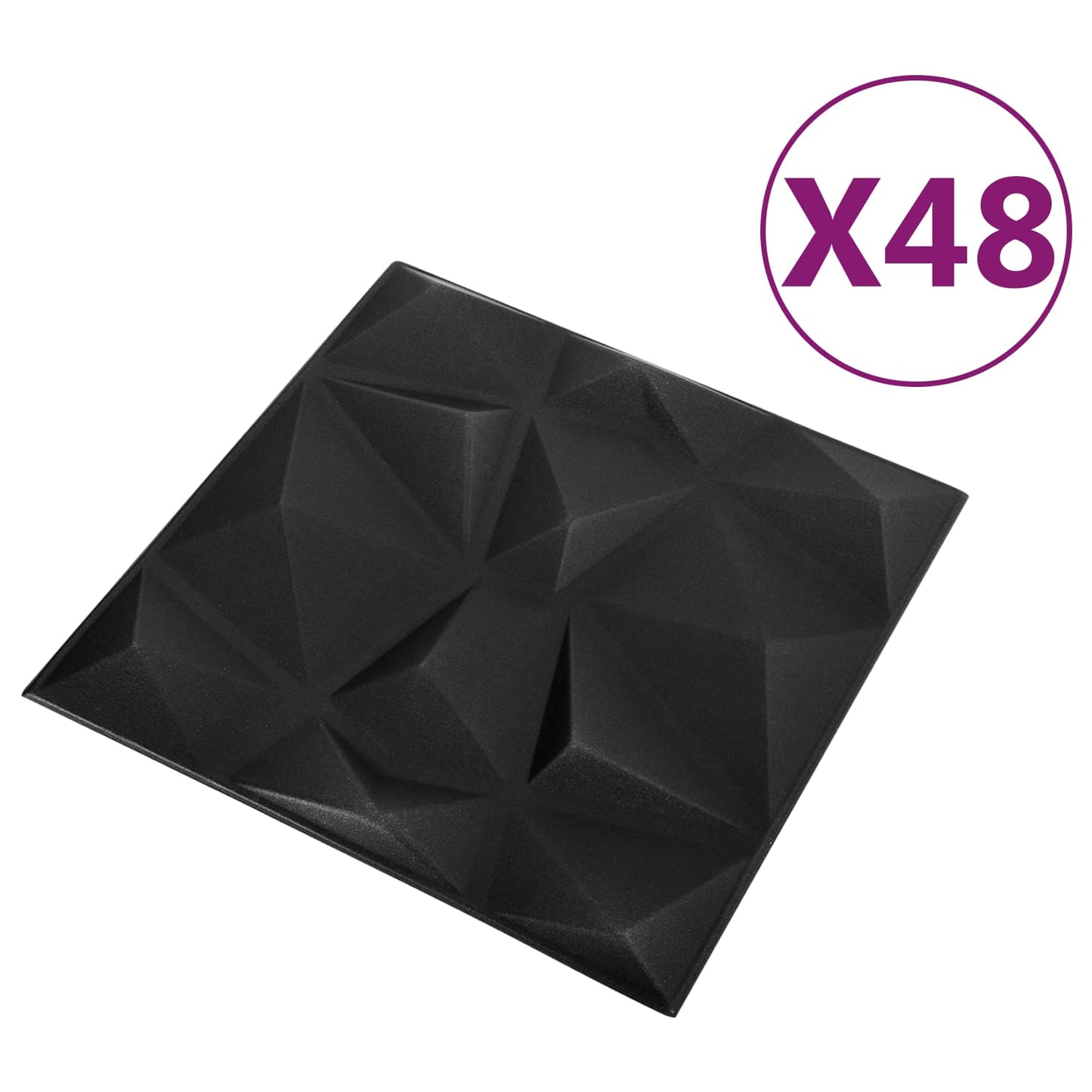 Vægpaneler 48 pcs Diamond Sort 50 x 50 cm XPS Skum