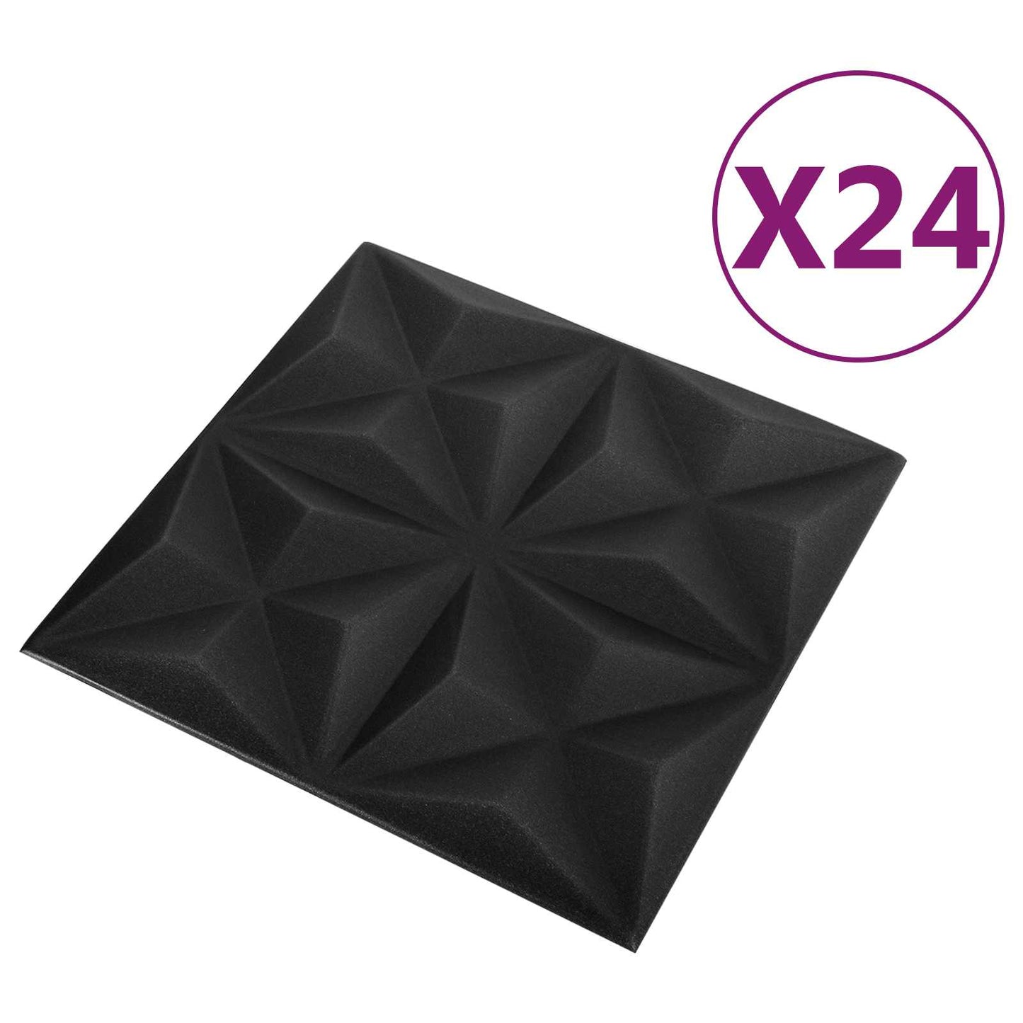 Vægpaneler 24 pcs Origami Sort 50 x 50 cm XPS Skum