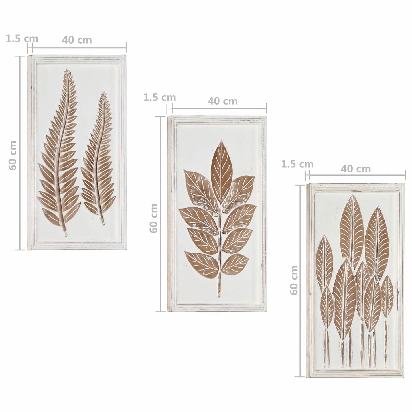 Kunst Dekor 3 pcs Brun og hvid 40 x 40 x 1,5 cm Konstrueret træ