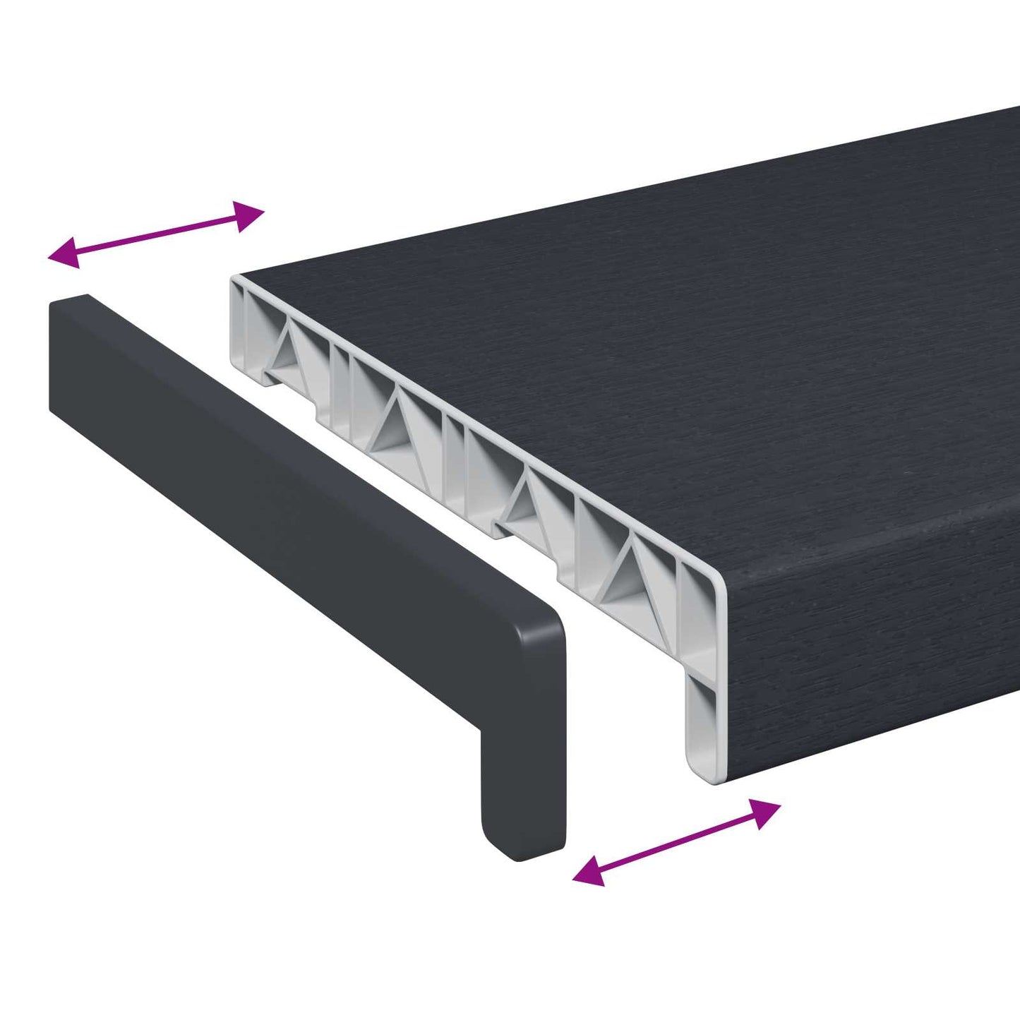 Vindueskarm Anthracit med træstruktur 60 x 20 x 4,5 cm PVC