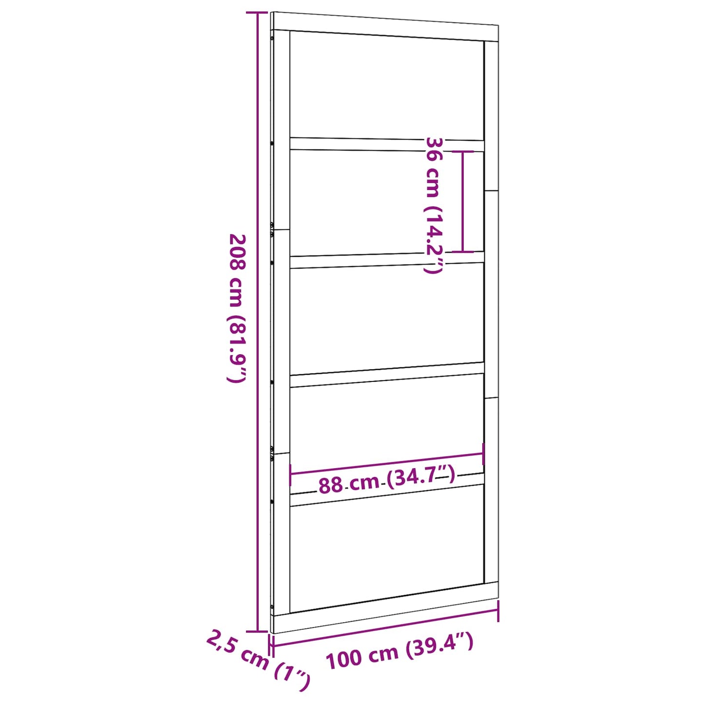 Ladedør 100 x 2,5 x 208 cm Massivt fyrretræ Naturfarvet
