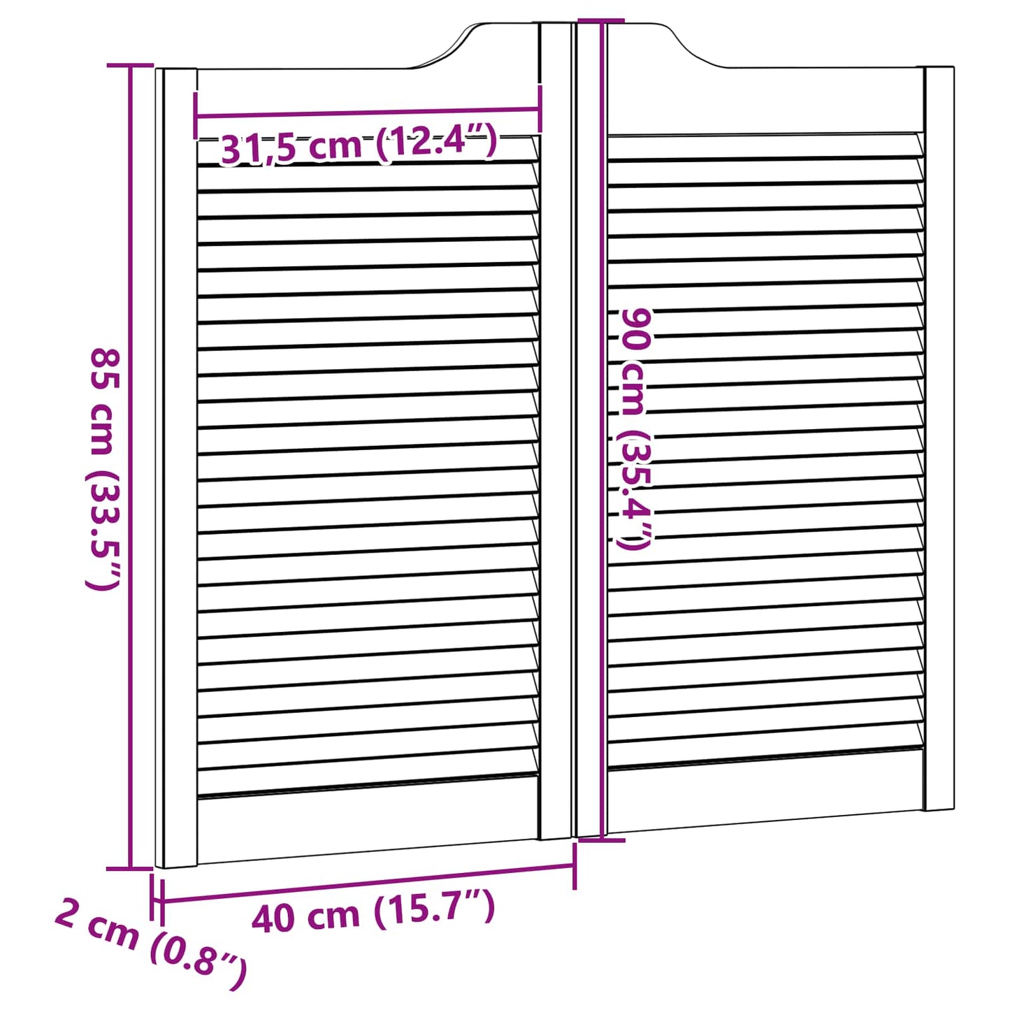 Svingdøre Hvid 90 x 40 cm Massivt fyrretræ
