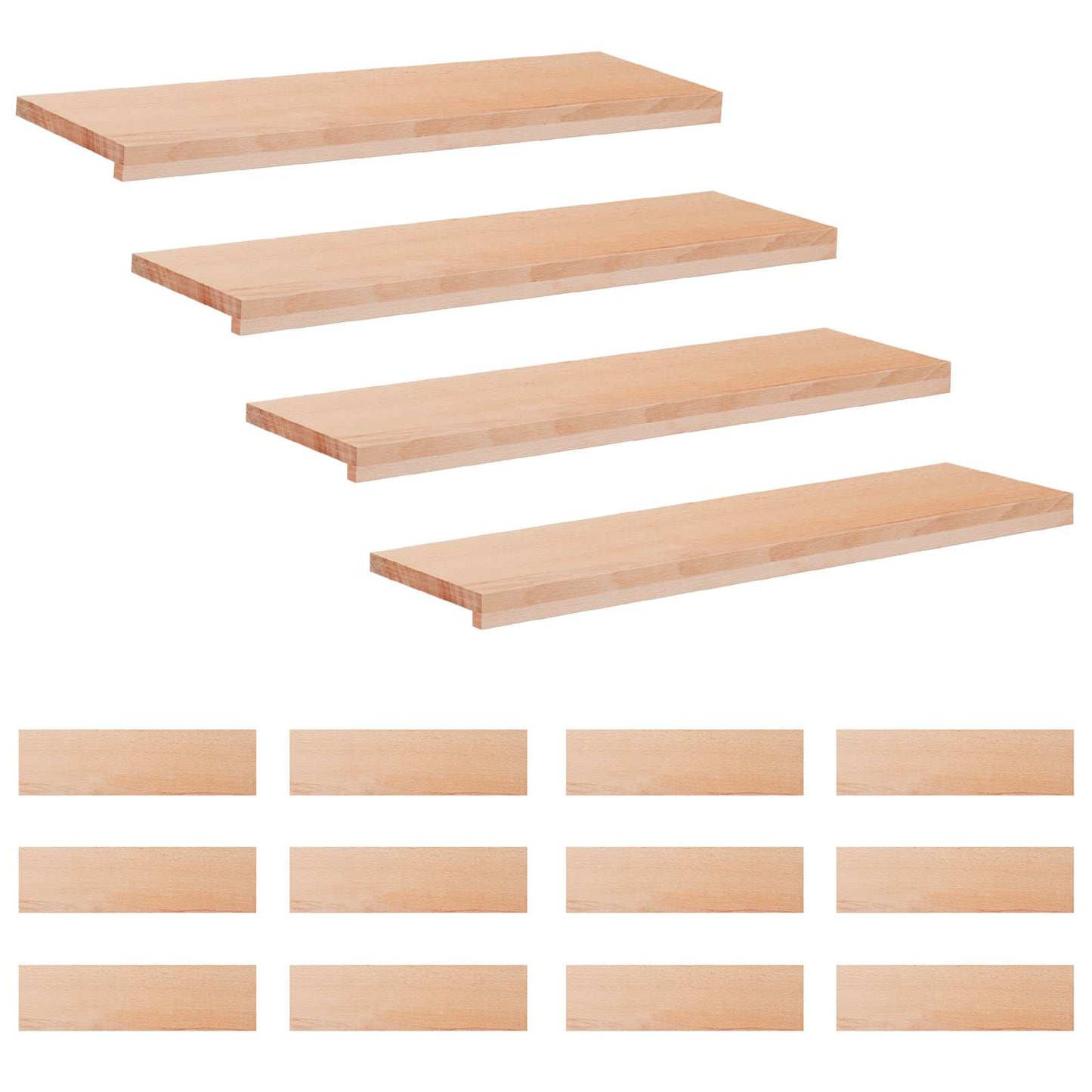 Trappetrin 16 stk. 100 x 25 x 2 cm Naturfarvet Solid bøg