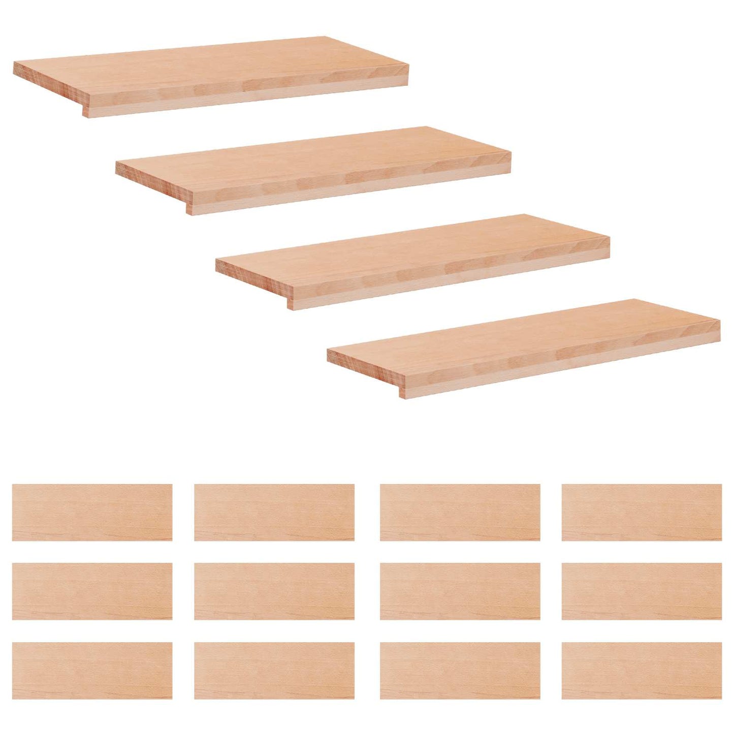 Trappetrin 16 stk. 70 x 30 x 2 cm Naturfarvet Solid bøg