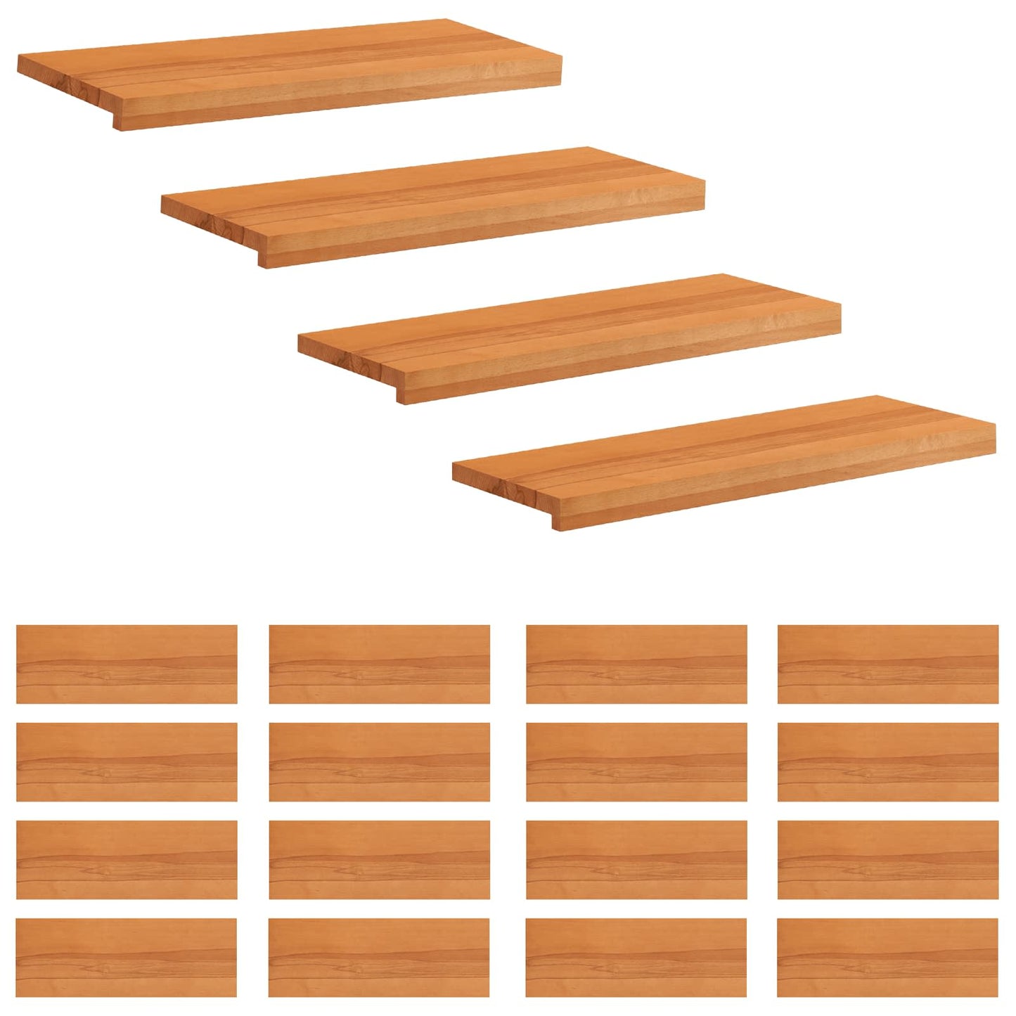 Trappetrin 20 stk. 80 x 30 x 2 cm Lys Brun Solid bøg