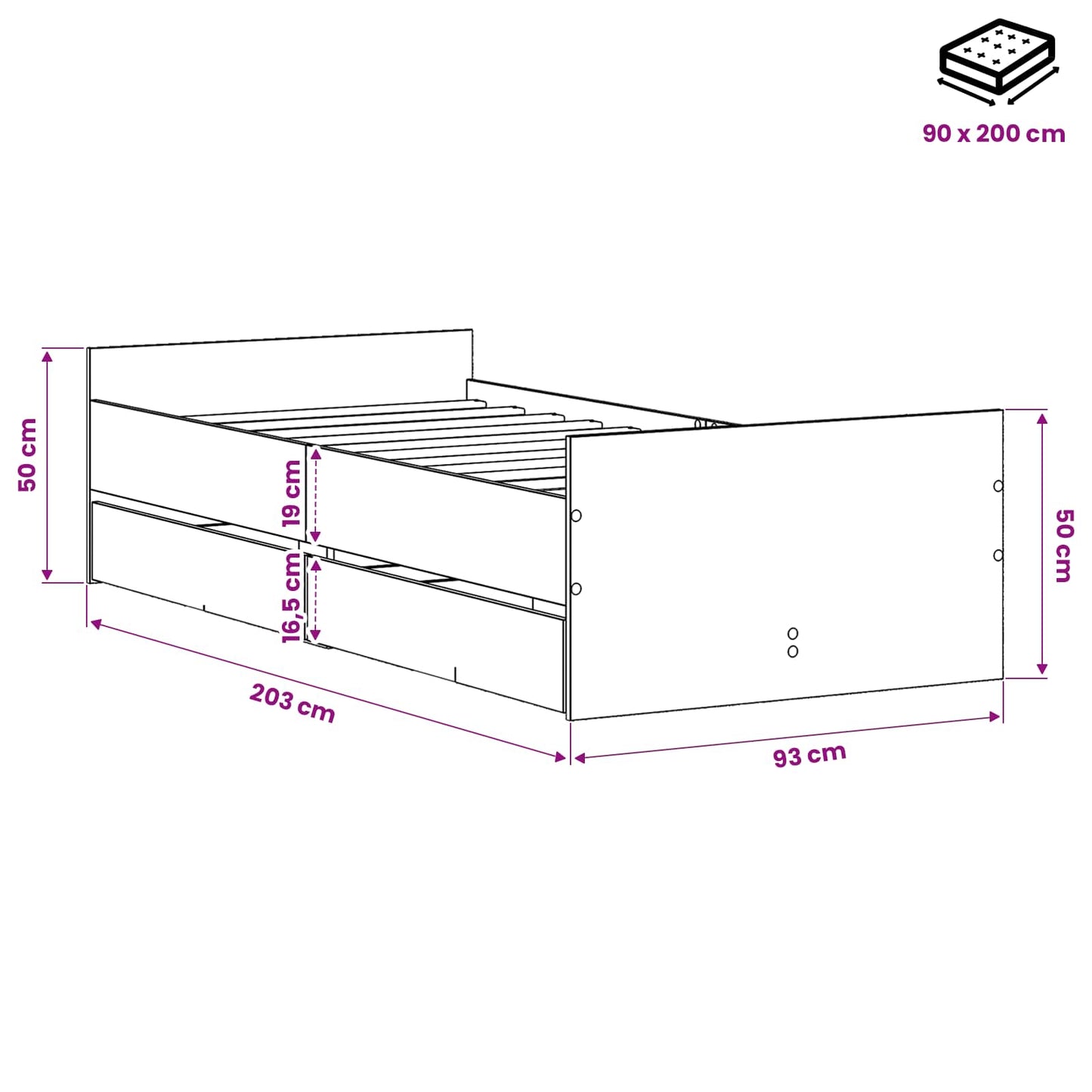 Sengestel Sort eg 90 x 200 cm Konstrueret træ