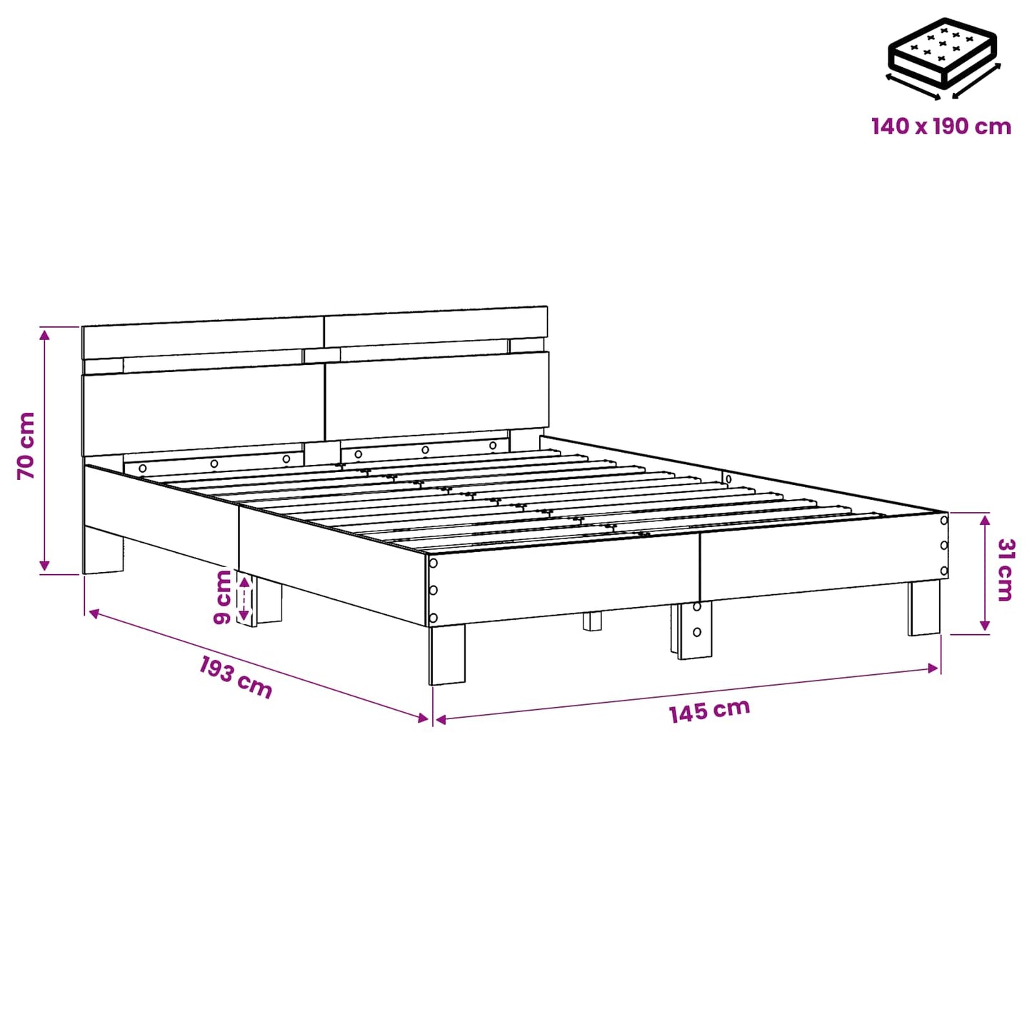 Sengestel Gammelt træ 140 x 190 cm Konstrueret træ