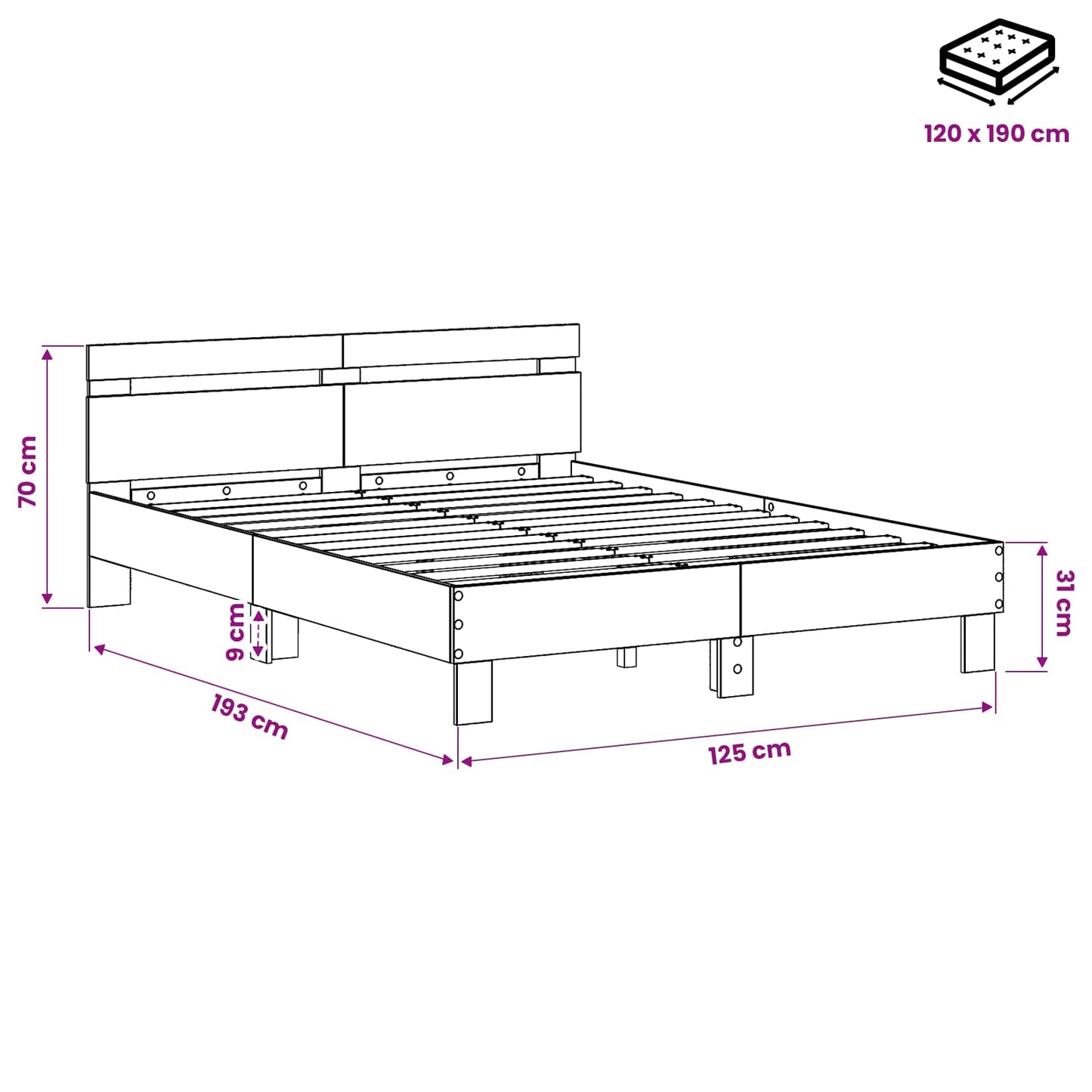 Sengestel Artisan-eg 120 x 190 cm Konstrueret træ