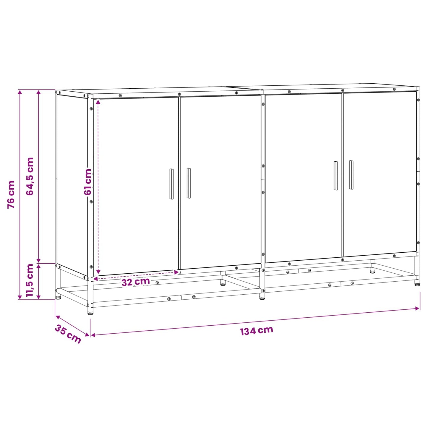 Sideboard Gammelt træ 134 x 35 x 76 cm Konstrueret træ