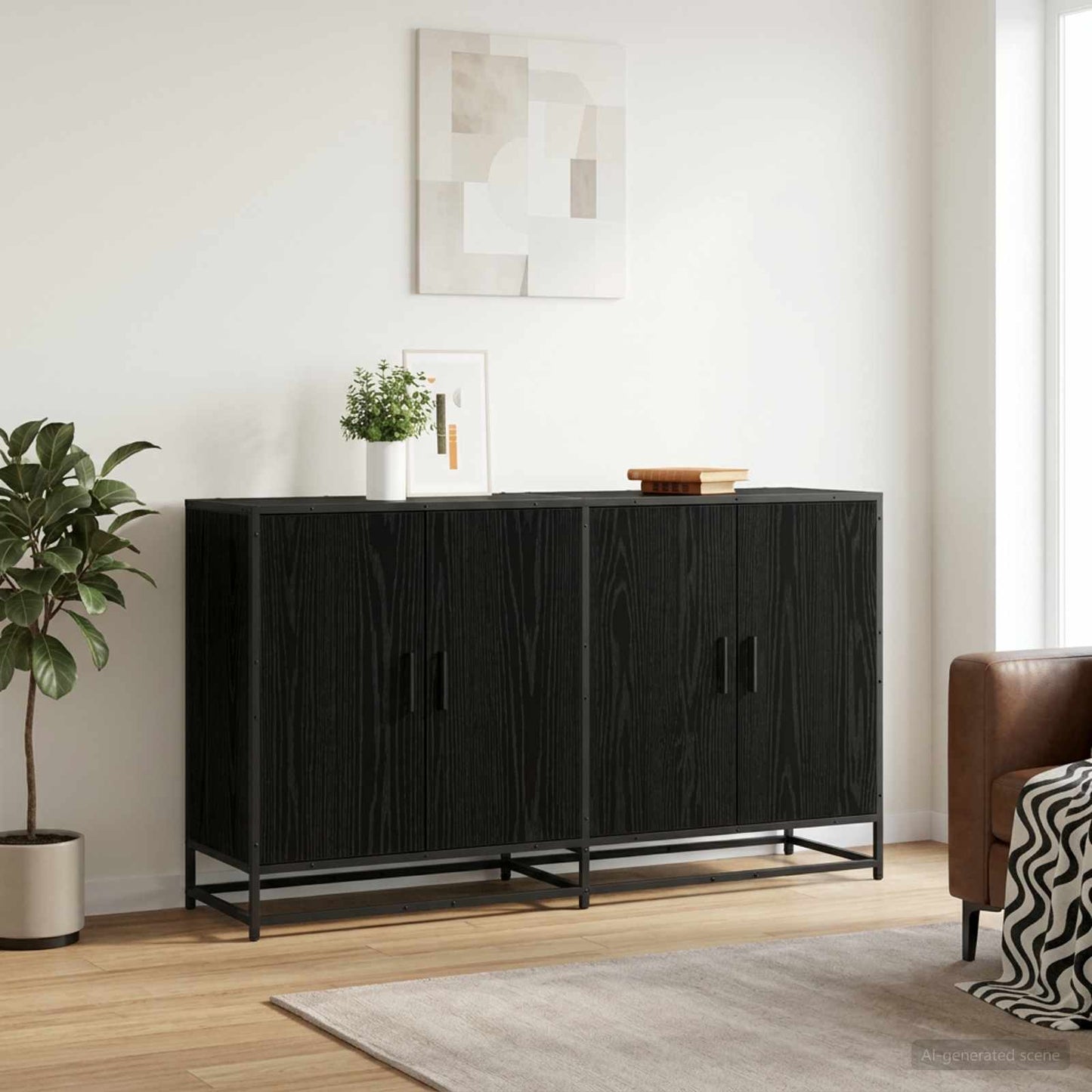 Sideboard Sort eg 134 x 35 x 76 cm Konstrueret træ