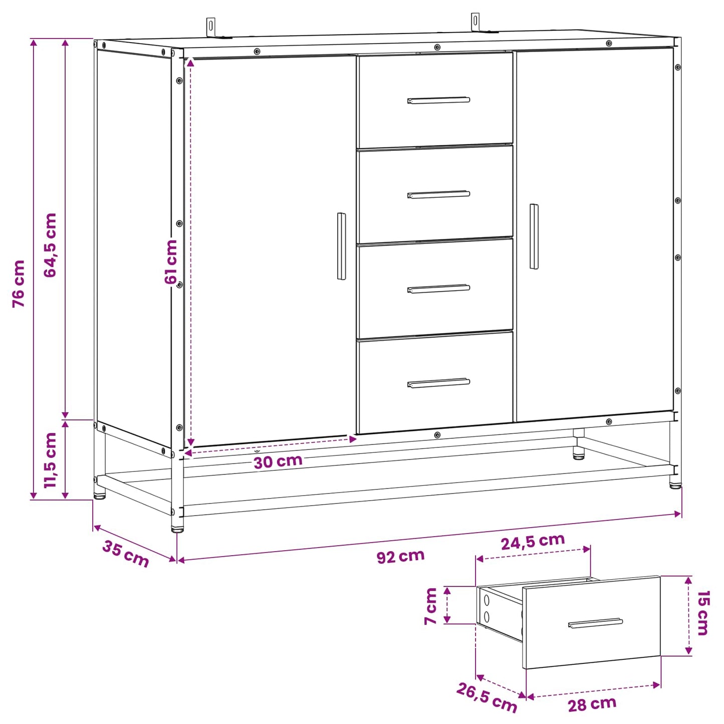 Sideboard Artisan-eg 92 x 35 x 76 cm Konstrueret træ