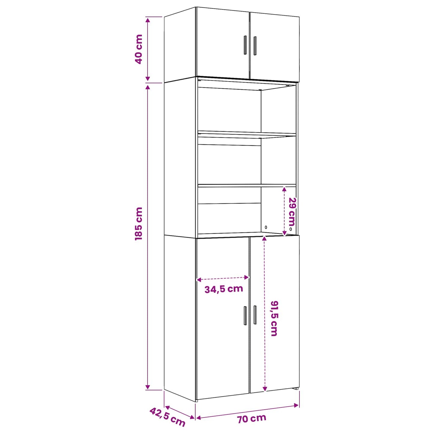 Opbevaringsskab med hylder Gammelt træ 70 x 42,5 x 225 cm