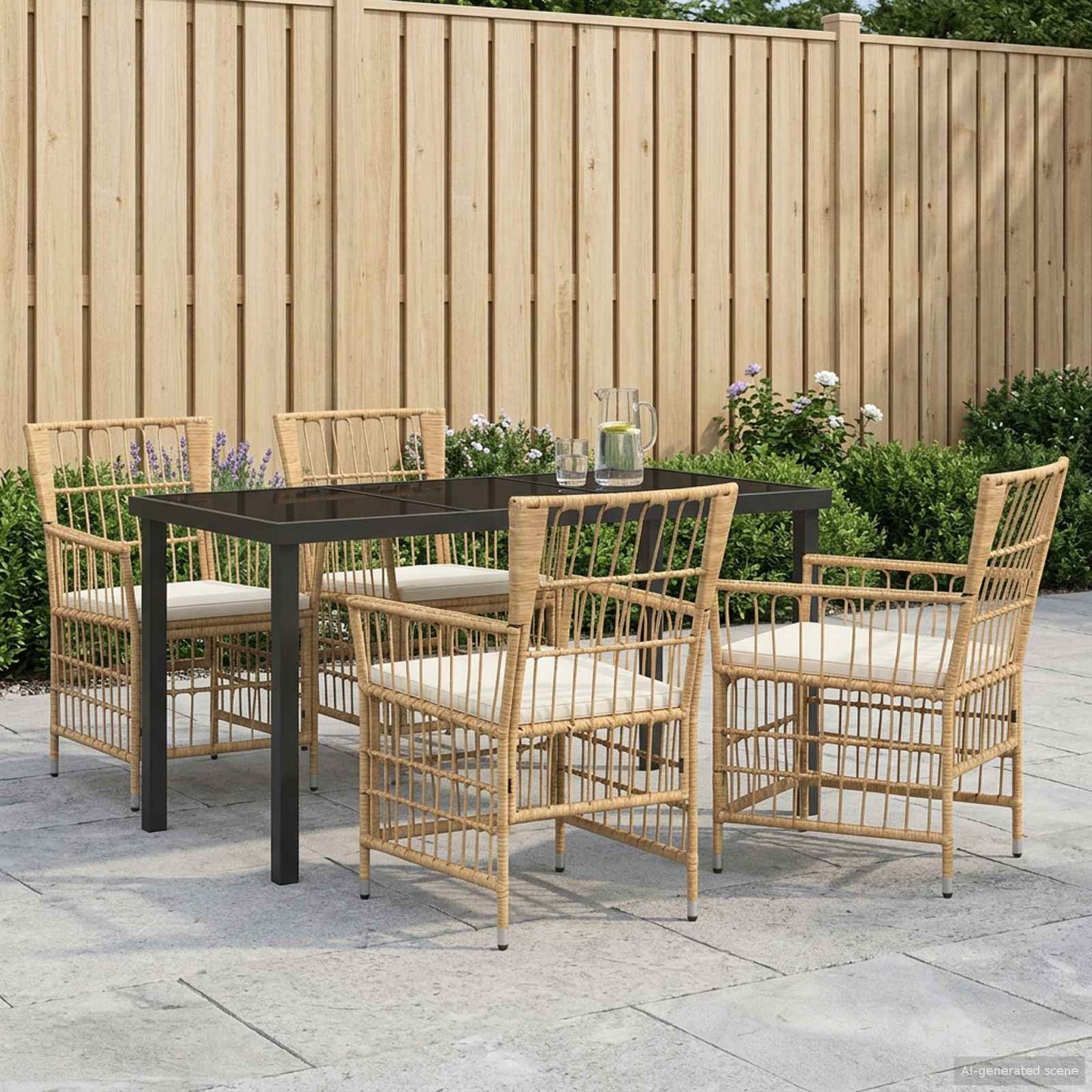 Udendørs spise sæt 5 stk. Naturfarvet polyrattan