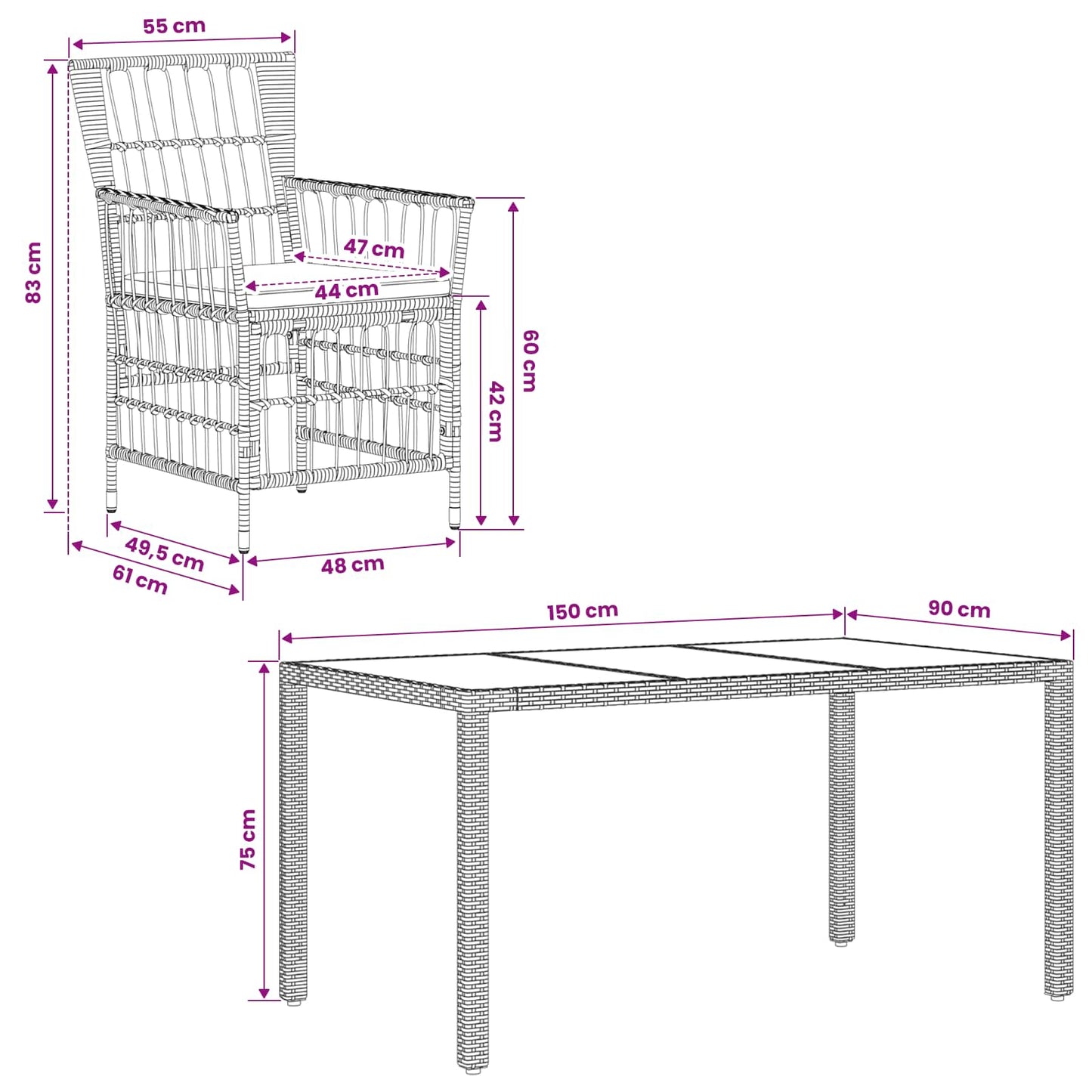 Udendørs spise sæt 5 stk. Sort polyrattan