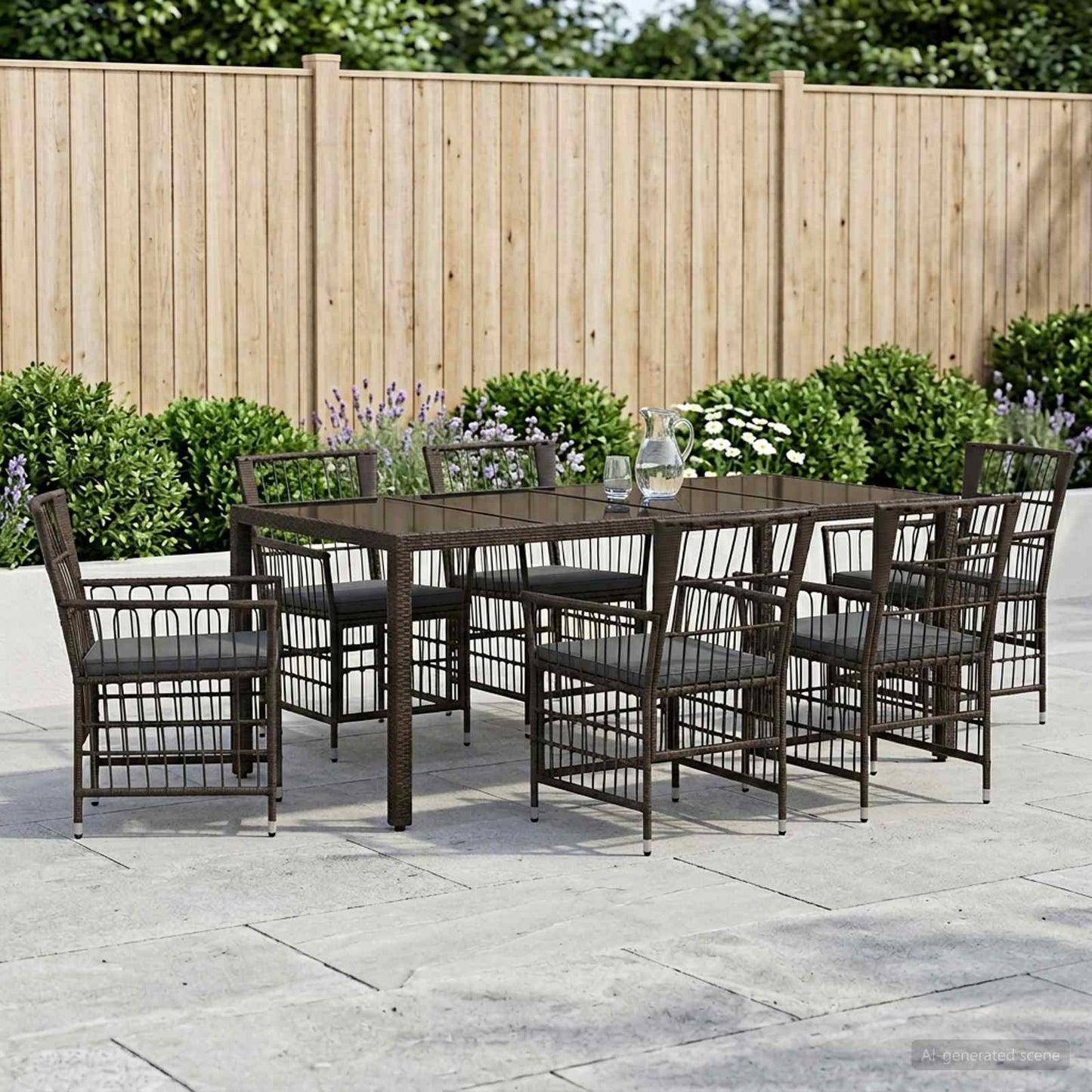 Udendørs spise sæt 7 stk. Sort polyrattan