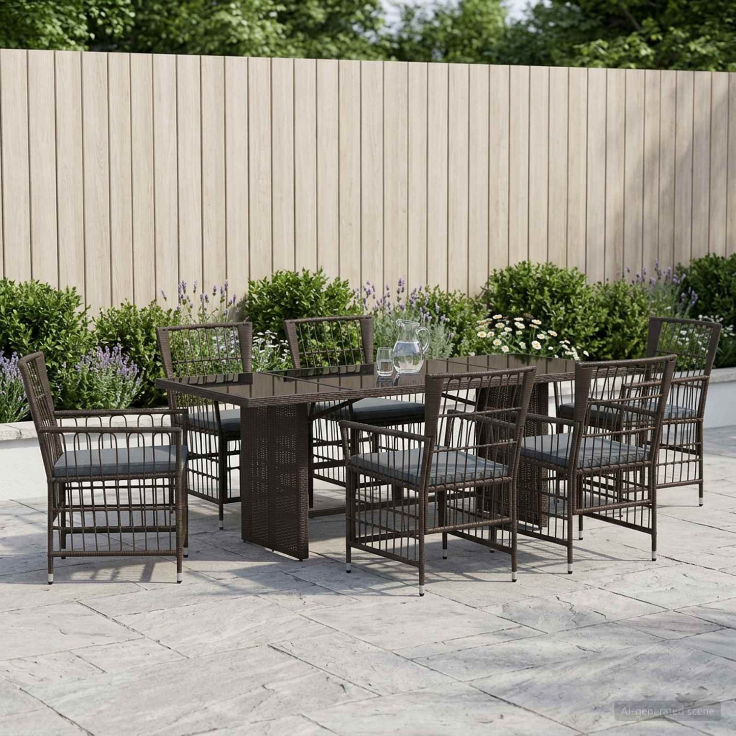 Udendørs spise sæt 7 stk. Sort polyrattan