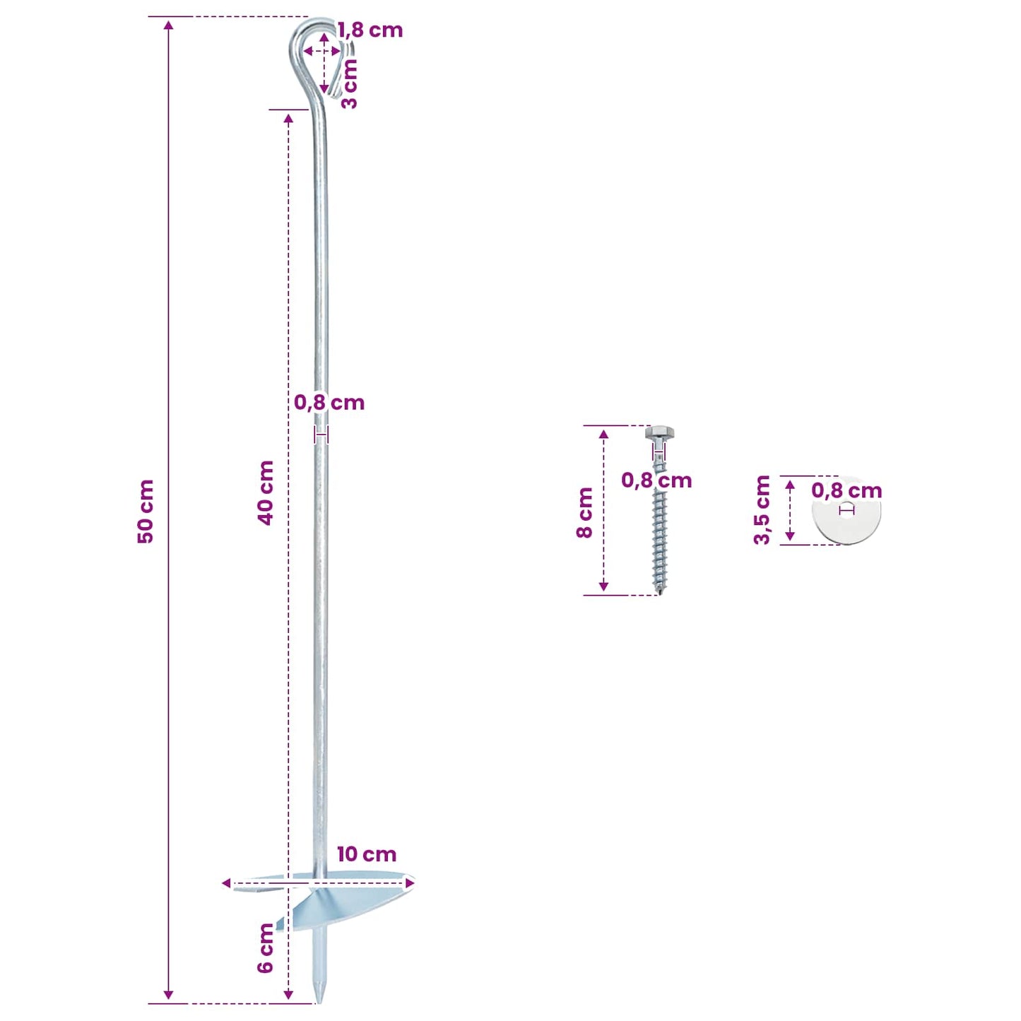 Jordanker 2 pcs Sølv Ø10 x 50 cm Galvaniseret metal