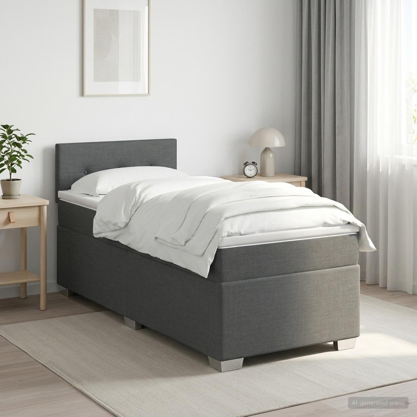 Boxmadras med topmadras Mørkegrå 100 x 200 cm Stof