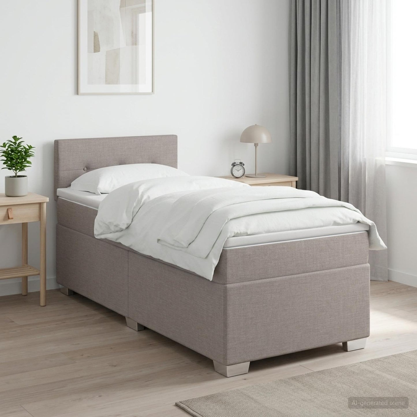 Boxmadras med topmadras med hovedgærde Gråbrun 80 x 200 cm Stof