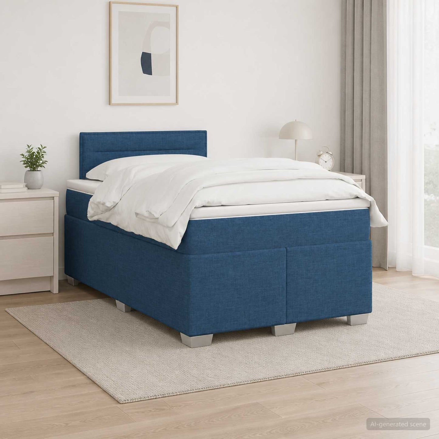 Boxmadras med topmadras med hovedgærde Blå 120 x 190 cm Stof