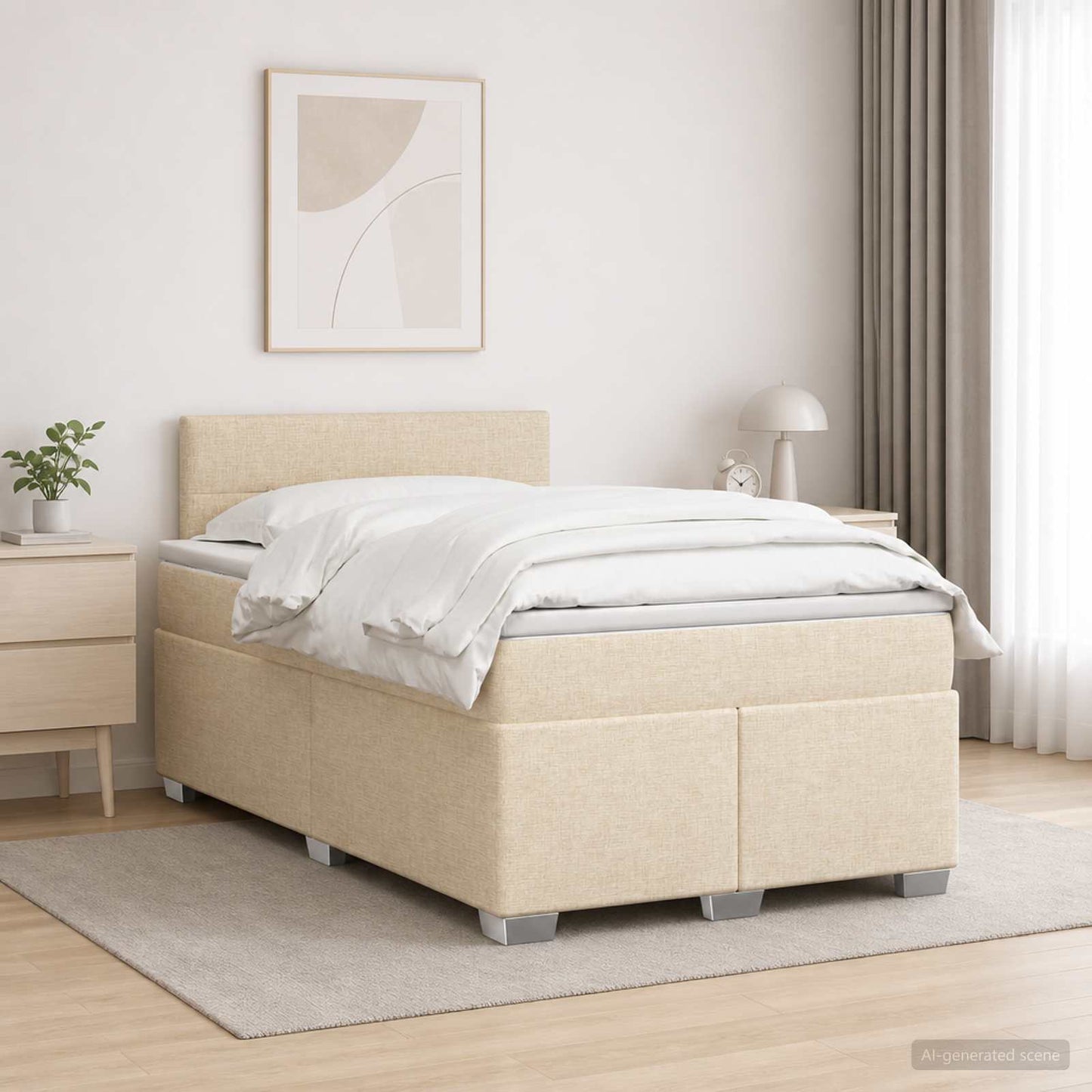 Boxmadras med topmadras Cremefarvet 120 x 200 cm Stof