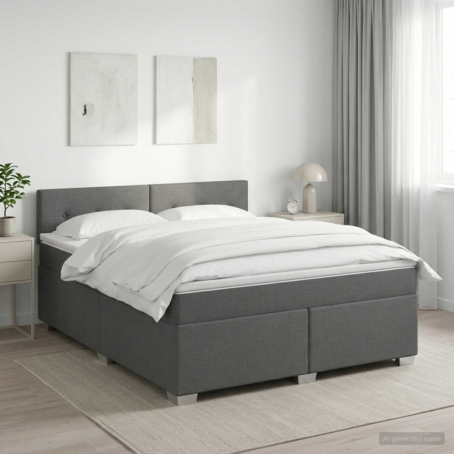 Boxmadras med topmadras Mørkegrå 180 x 200 cm Stof