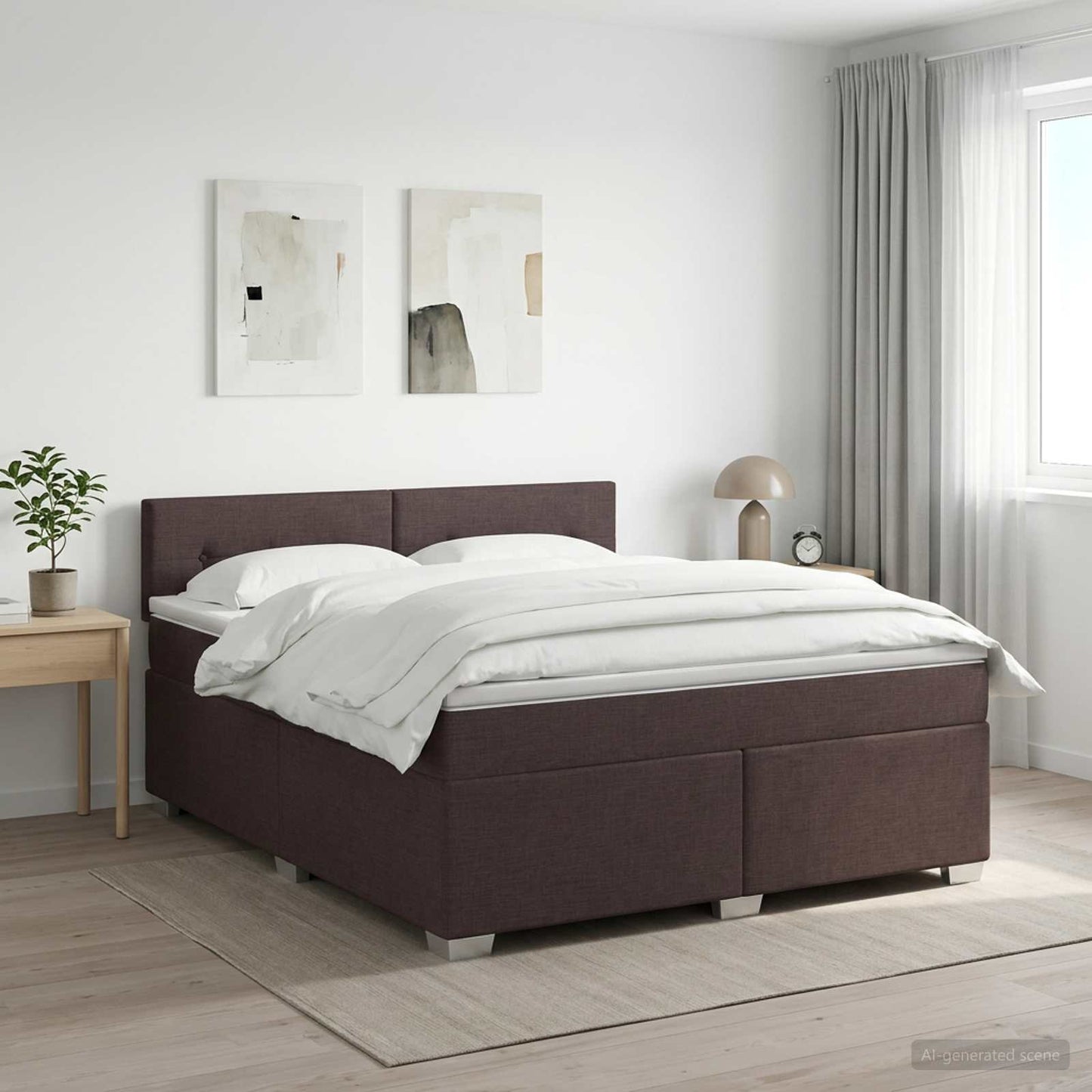 Boxmadras med topmadras Mørk Brun 180 x 200 cm Stof