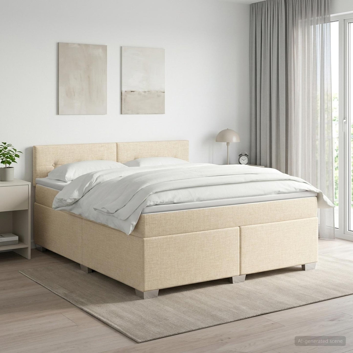 Boxmadras med topmadras Cremefarvet 160 x 200 cm Stof