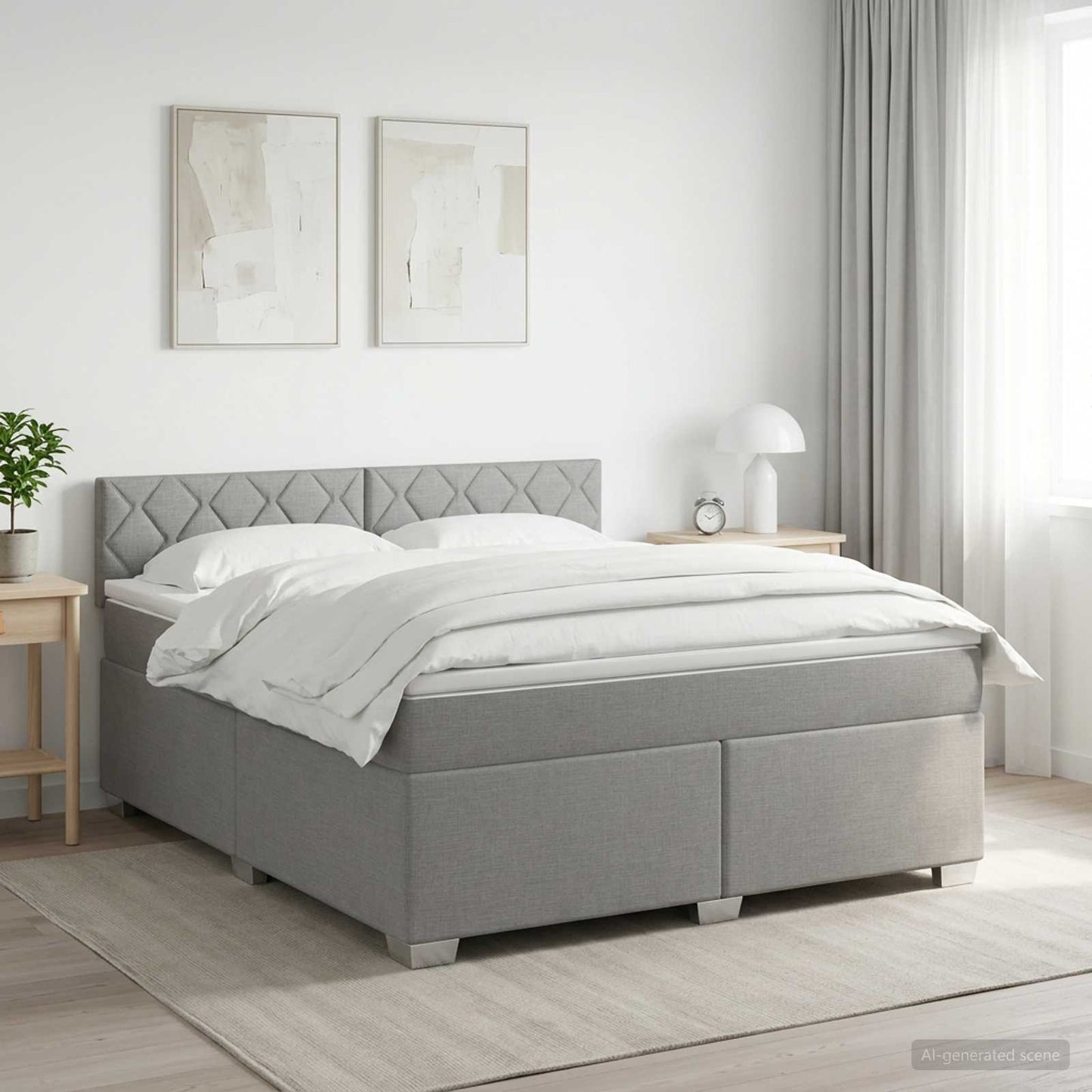 Boxmadras med topmadras Lysegrå 180 x 200 cm Stof