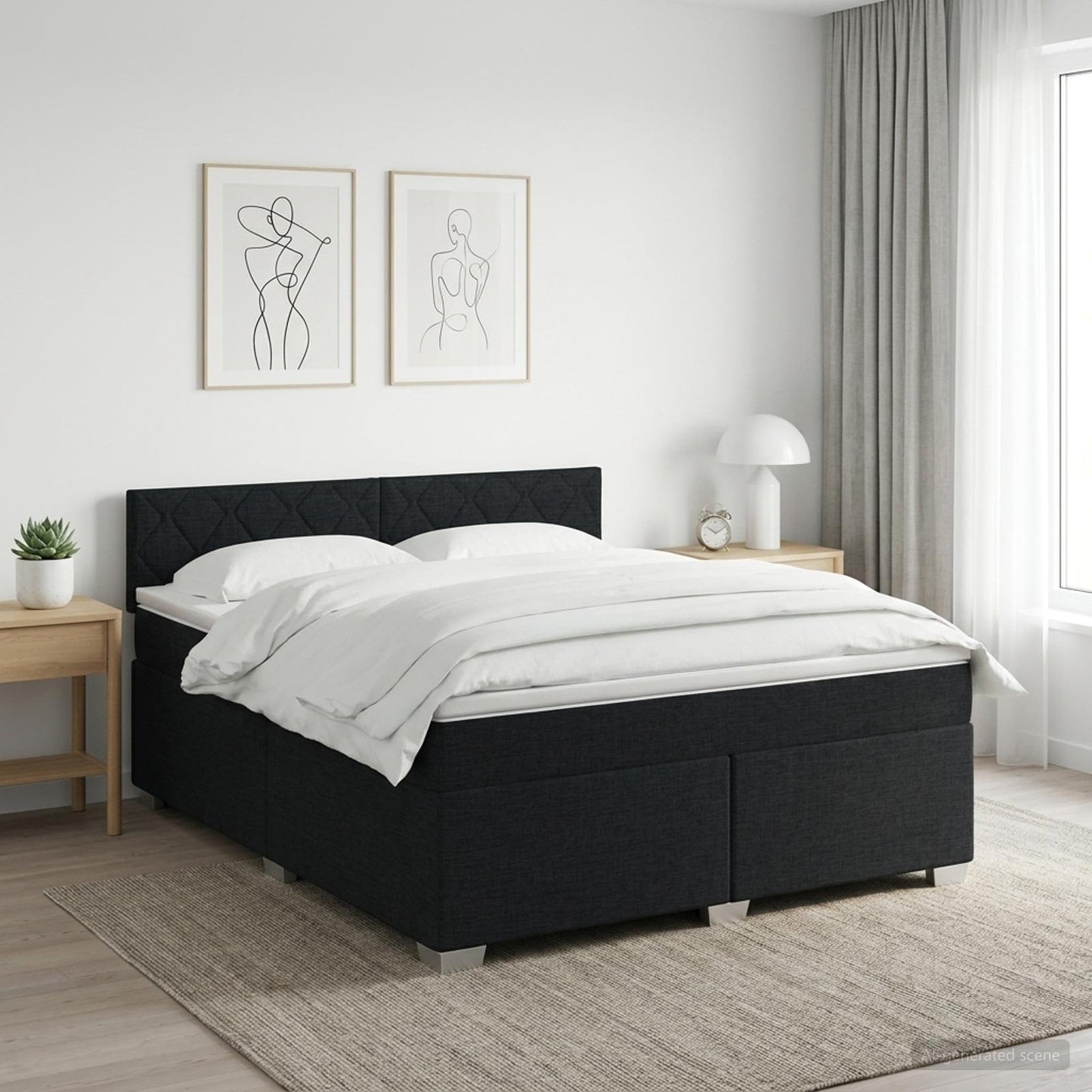 Boxmadras med topmadras med hovedgærde Sort 180 x 200 cm Stof