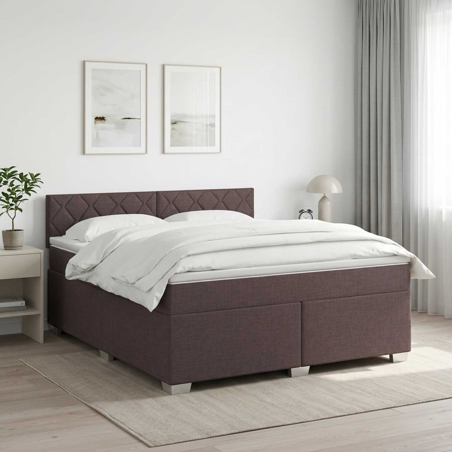 Boxmadras med topmadras Mørk Brun 180 x 200 cm Stof