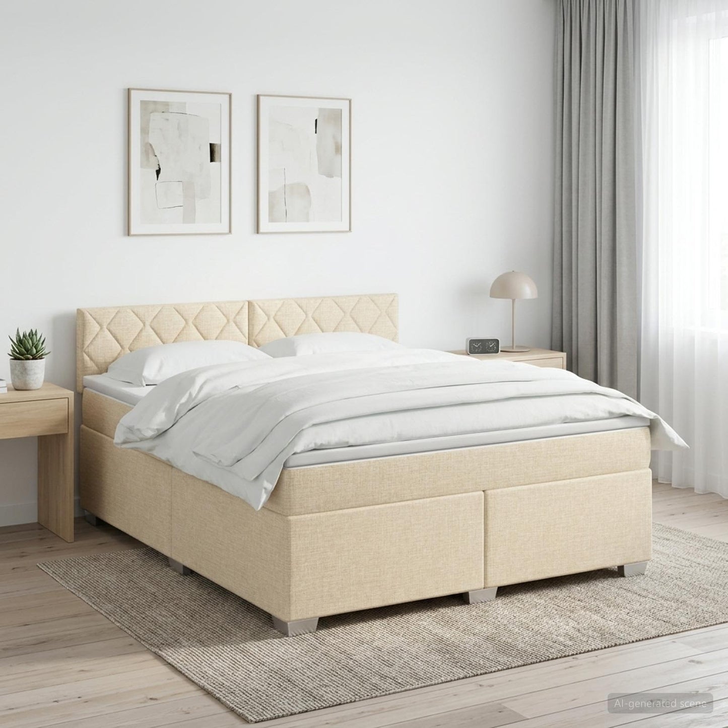 Boxmadras med topmadras Cremefarvet 180 x 200 cm Stof