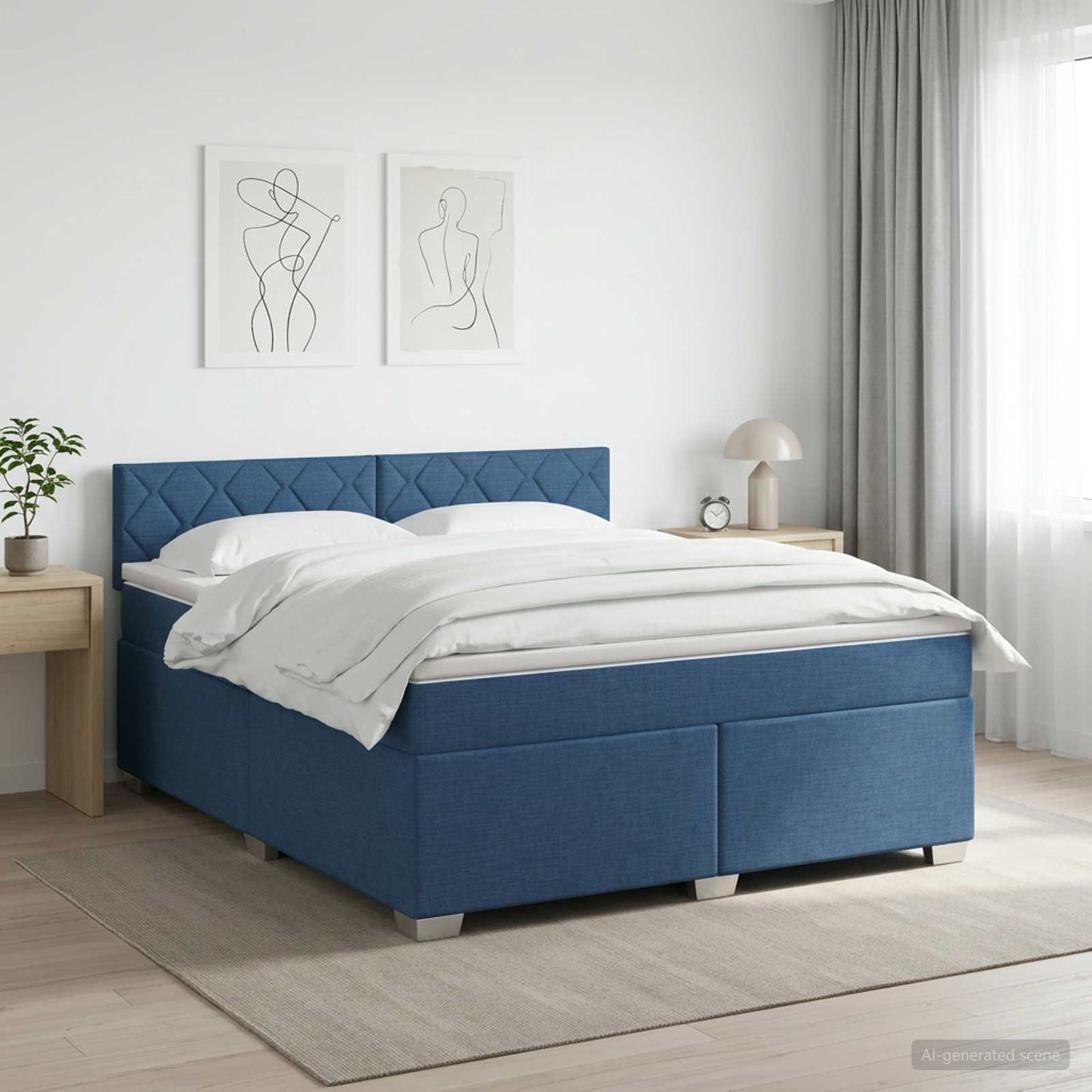 Boxmadras med topmadras med hovedgærde Blå 140 x 190 cm Stof